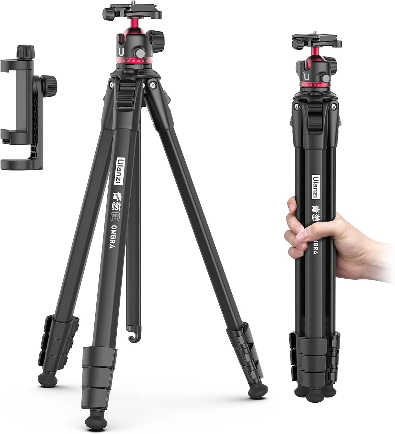 سه پایه مسافرتی عکاسی اولانزی مدل MT-55 Ombra مناسب دوربین های بدون آینه، DSLR و گوشی های هوشمند - 1.1 کیلوگرم - 158 سانتی متر