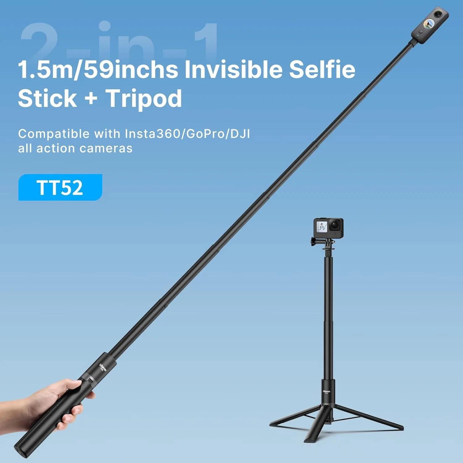 سه پایه دوربین اکشن ULANZI TT52، 150 سانتی متر (59 اینچ) سه پایه دوربین اکشن ULANZI TT52، 150 سانتی متر (59 اینچ)