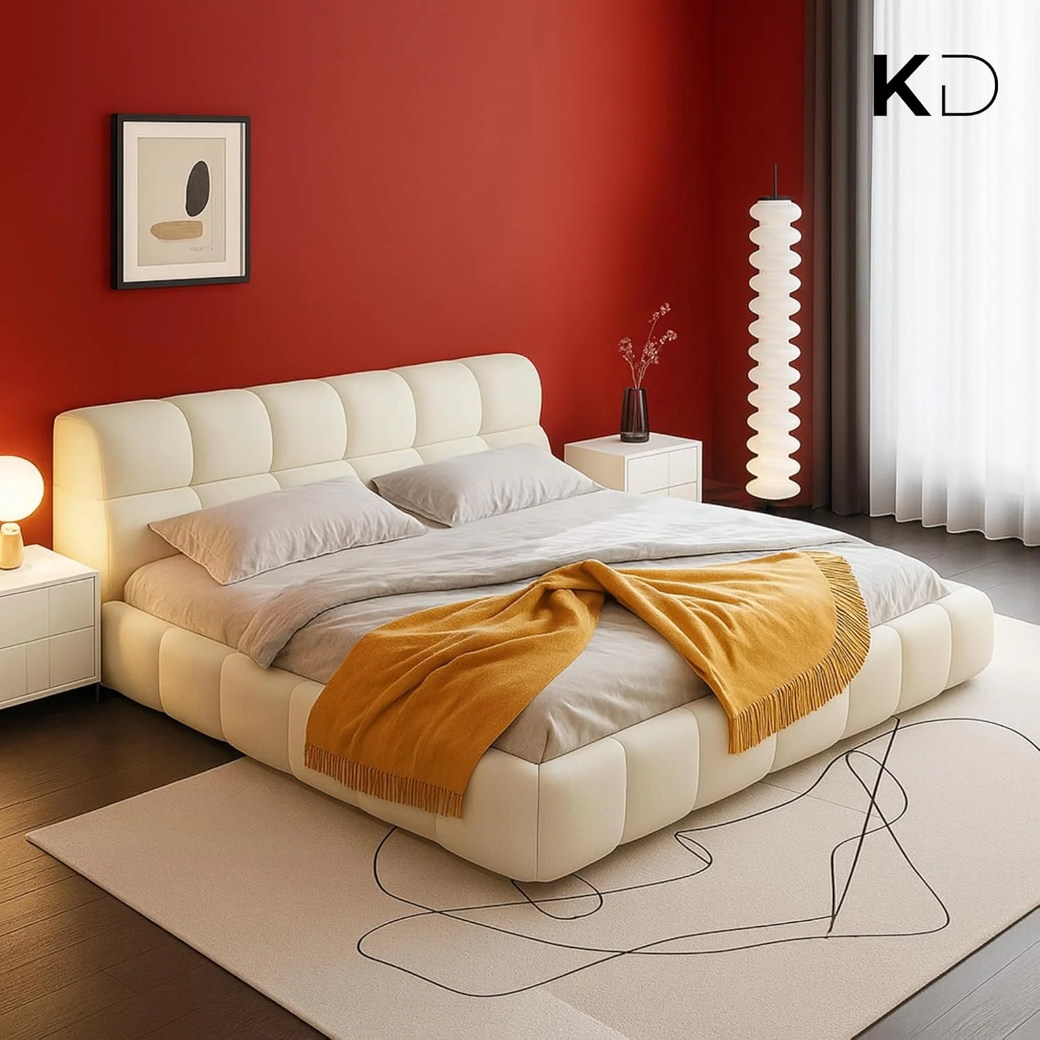 فریم تخت خواب پاف مینیمال KUSTOMDECO | تخت خواب ابری سفید مدرن با روکش بوکله | پایه چوبی محکم | مبلمان بادوام اتاق خواب (سایز کوئین (150x200 سانتی متر) بدون تشک) فریم تخت خواب پاف مینیمال KUSTOMDECO | تخت خواب ابری سفید مدرن با روکش بوکله | پایه چوبی محکم | مبلمان بادوام اتاق خواب (سایز کوئین (150x200 سانتی متر) بدون تشک)