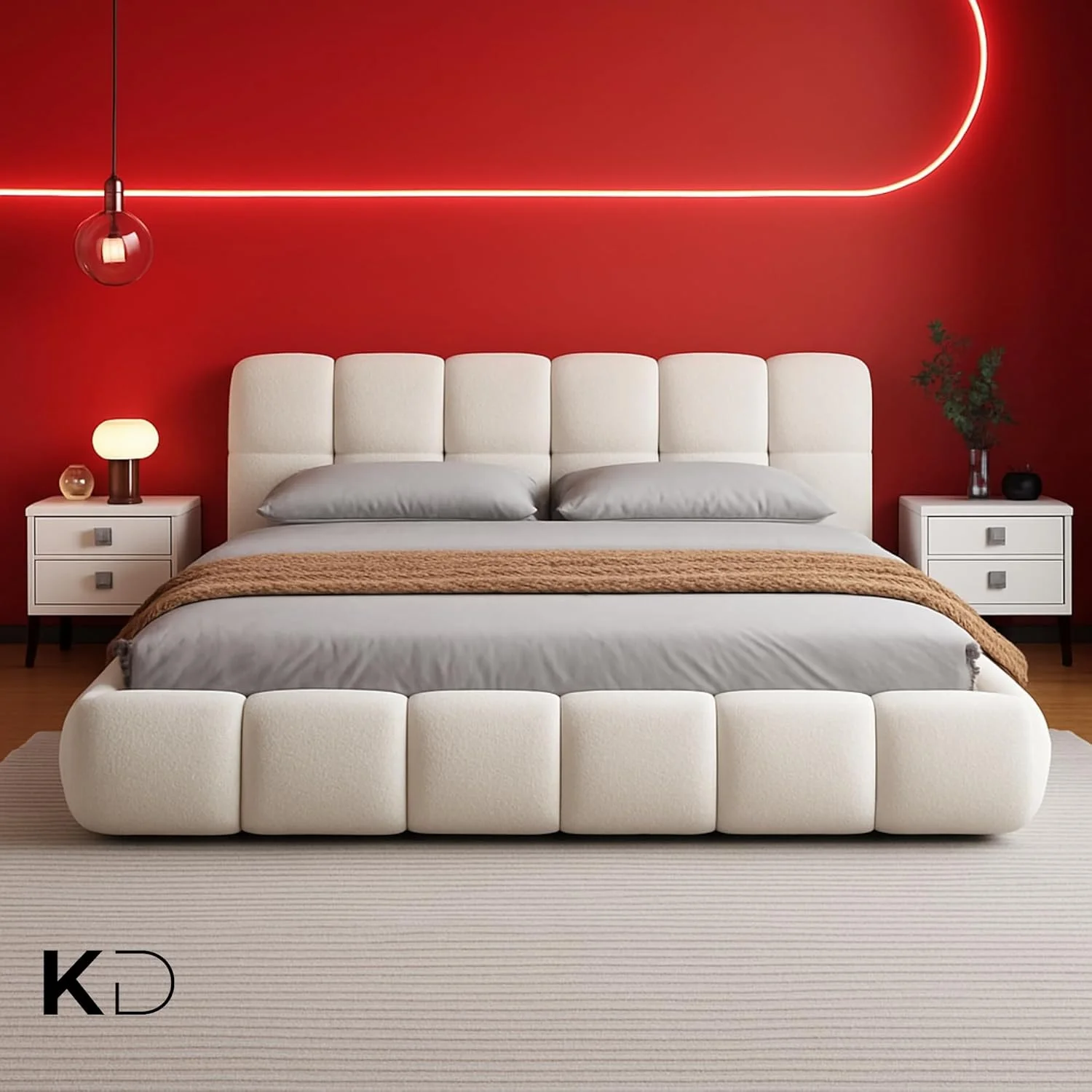 فریم تخت خواب پاف مینیمال KUSTOMDECO | تخت خواب ابری سفید مدرن با روکش بوکله | پایه چوبی محکم | مبلمان بادوام اتاق خواب (سایز کوئین (150x200 سانتی متر) بدون تشک) فریم تخت خواب پاف مینیمال KUSTOMDECO | تخت خواب ابری سفید مدرن با روکش بوکله | پایه چوبی محکم | مبلمان بادوام اتاق خواب (سایز کوئین (150x200 سانتی متر) بدون تشک)