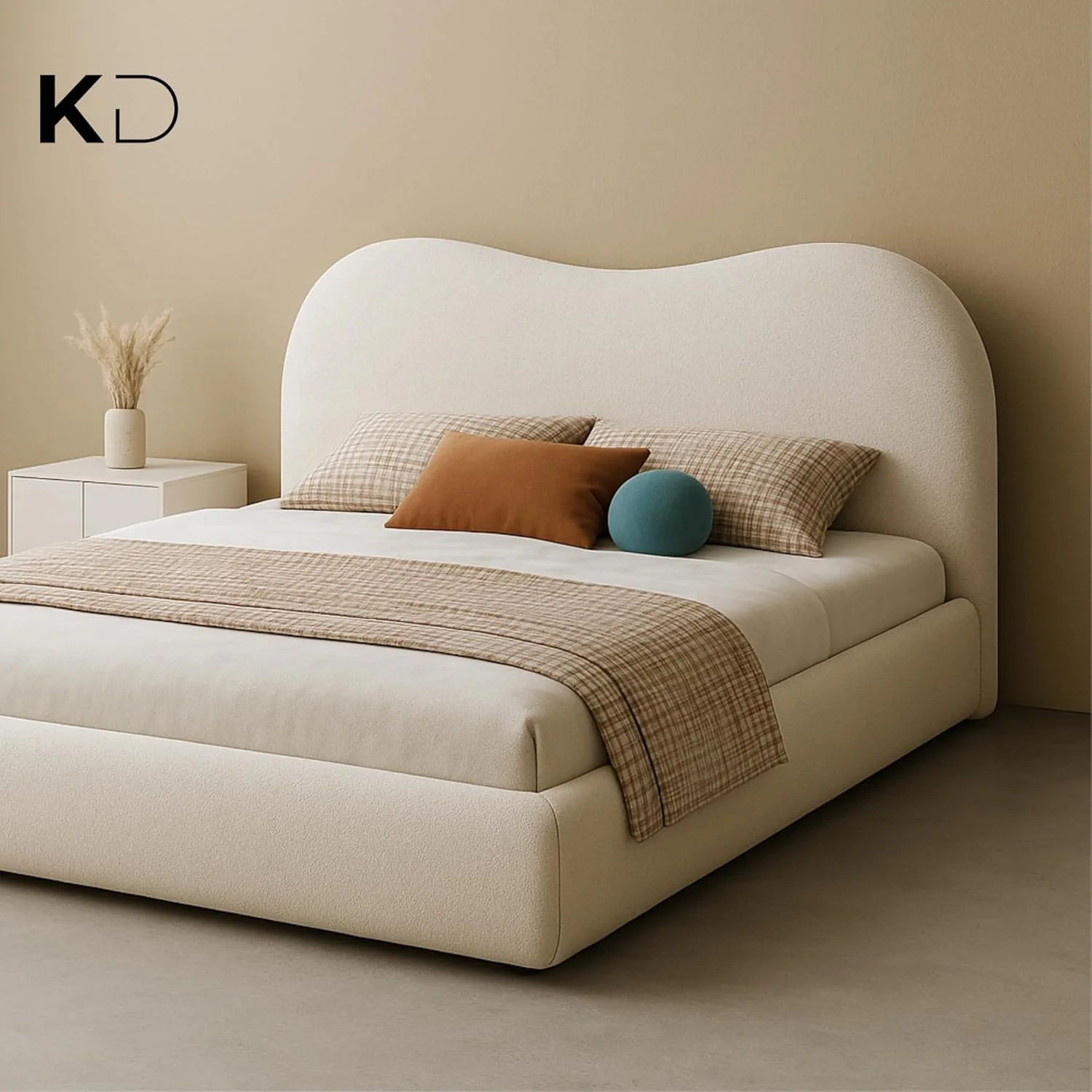 تخت خواب دو نفره چوبی با روکش پارچه پشمی KUSTOMDECO | پایه و پاهای چوبی محکم | تخت خواب سکویی روکش دار بژ (دو نفره (120x200 سانتی متر) بدون تشک) تخت خواب دو نفره چوبی با روکش پارچه پشمی KUSTOMDECO | پایه و پاهای چوبی محکم | تخت خواب سکویی روکش دار بژ (دو نفره (120x200 سانتی متر) بدون تشک)
