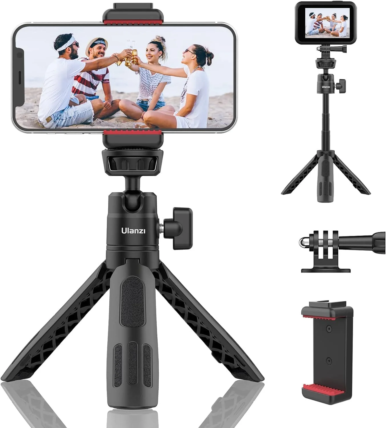 مونوپاد سلفی تلسکوپی ULANZI M12 برای GoPro، پایه سه پایه تلفن همراه قابل حمل برای Vlog با پایه تلفن و آداپتور GoPro، مینی گریپ دستی سازگار با GoPro Hero 13/12/11/10/9/8/7/6/5 و تلفن هوشمند