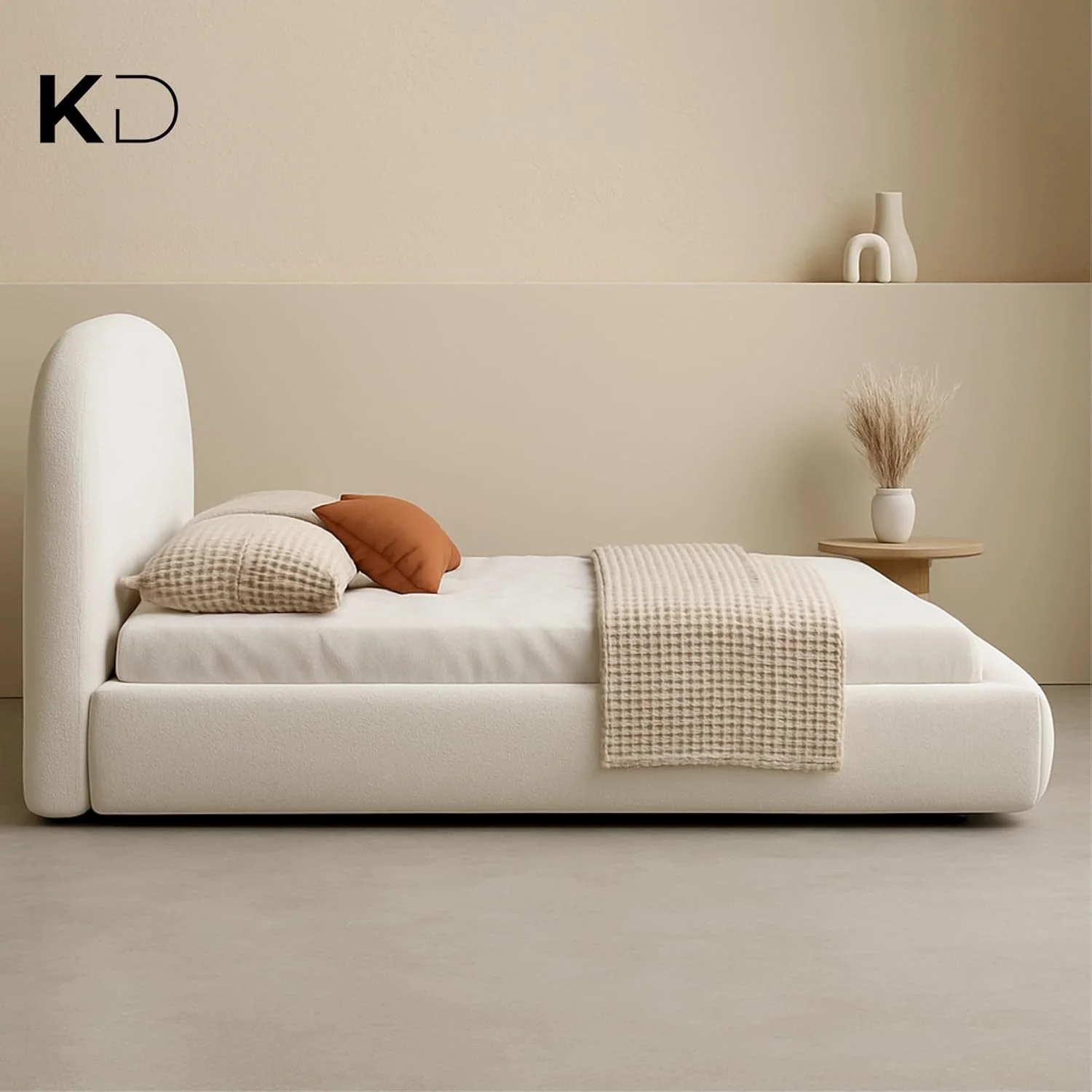 تخت خواب دو نفره چوبی با روکش پارچه پشمی KUSTOMDECO | پایه و پاهای چوبی محکم | تخت خواب سکویی روکش دار بژ (دو نفره (120x200 سانتی متر) بدون تشک) تخت خواب دو نفره چوبی با روکش پارچه پشمی KUSTOMDECO | پایه و پاهای چوبی محکم | تخت خواب سکویی روکش دار بژ (دو نفره (120x200 سانتی متر) بدون تشک)