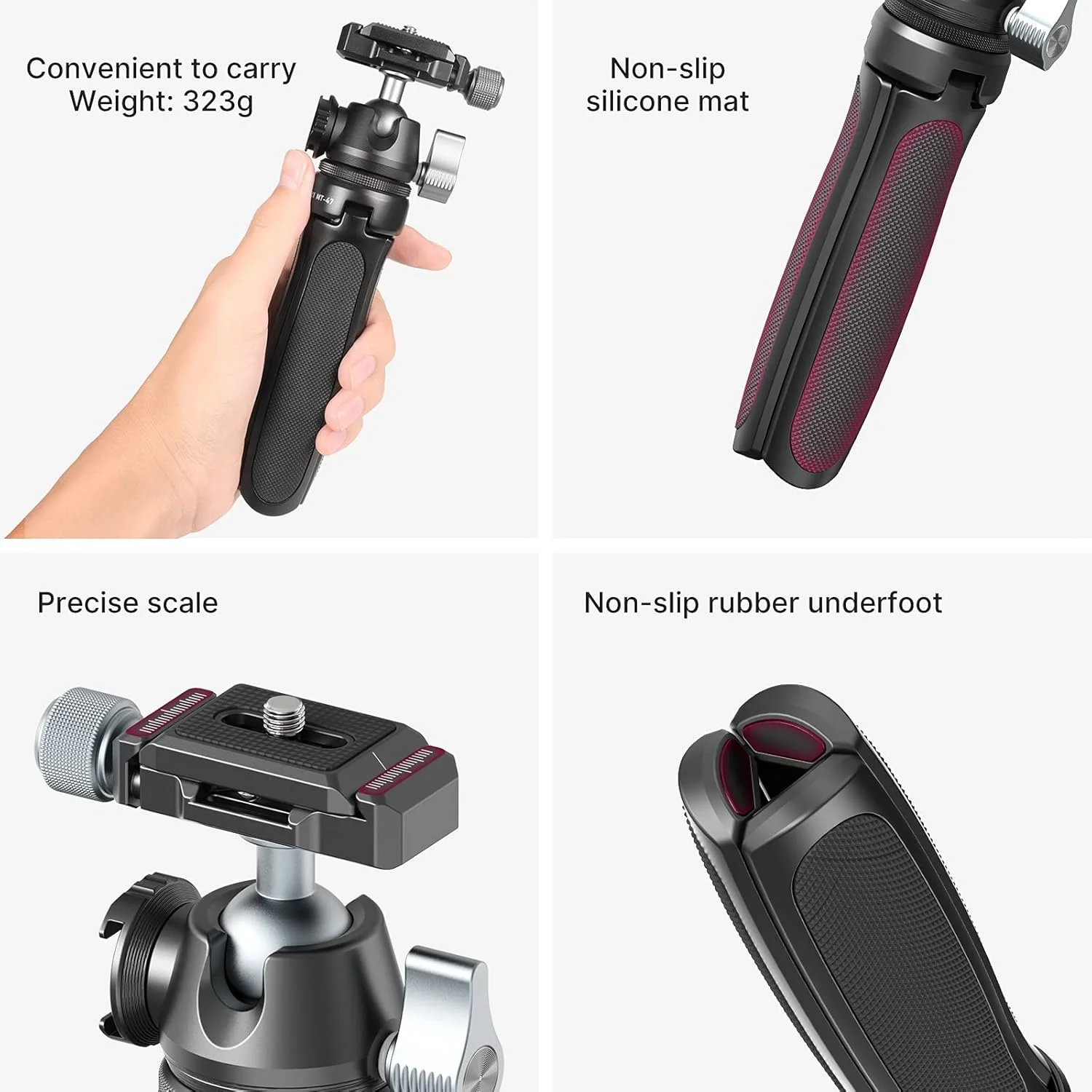 سه پایه دوربین ULANZI MT-47 آلیاژ آلومینیوم، سه پایه مسافرتی کوچک تلفن همراه، سه پایه رومیزی جمع و جور برای DSLR، هد توپی 360 درجه با صفحه رهاسازی سریع Arca 1/4 اینچی، کفشک سرد، میله سلفی قابل حمل برای ولاگ