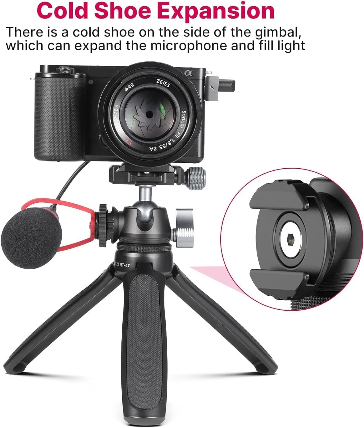 سه پایه دوربین ULANZI MT-47 آلیاژ آلومینیوم، سه پایه مسافرتی کوچک تلفن همراه، سه پایه رومیزی جمع و جور برای DSLR، هد توپی 360 درجه با صفحه رهاسازی سریع Arca 1/4 اینچی، کفشک سرد، میله سلفی قابل حمل برای ولاگ