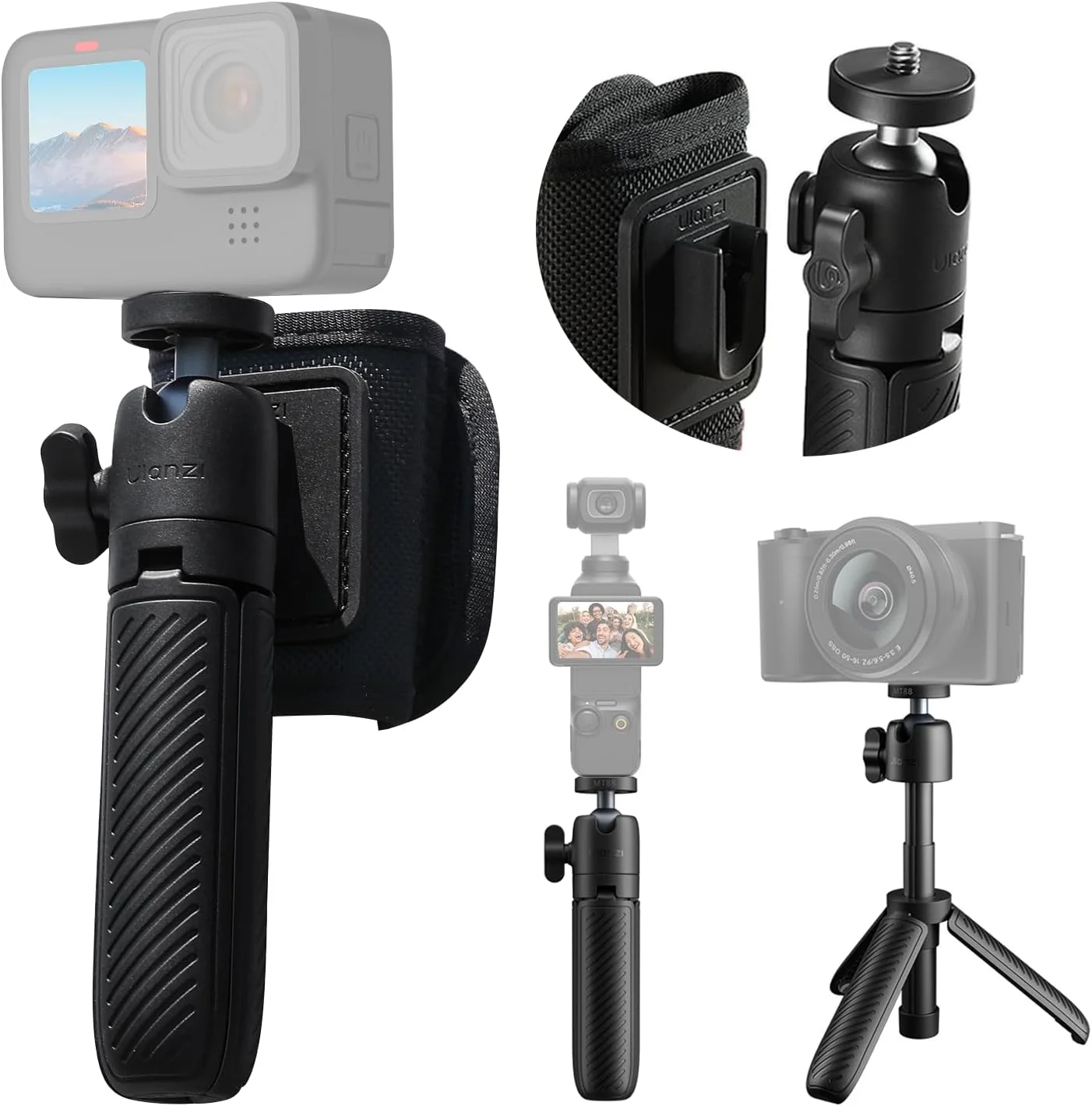 سه پایه دوربین ULANZI MT88 ClipMate، مونوپاد سلفی با بند چسبی و آداپتور دوربین اکشن، سه پایه رومیزی کوچک با کفشک سرد، سه پایه مسافرتی برای سری آیفون و دوربین اکشن، DJI Pocket3، Insta 360 X5