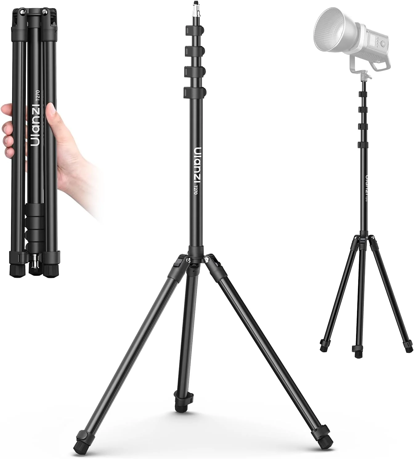 پایه نور ULANZI T270 - سه پایه پایه نور عکاسی قابل تنظیم 270 سانتی متری/8.8 فوت، پایه نور استودیویی آلومینیومی قابل حمل برای سافت باکس، نور ویدئویی LED، بازتابنده، استروب، عکاسی عکس و فیلم