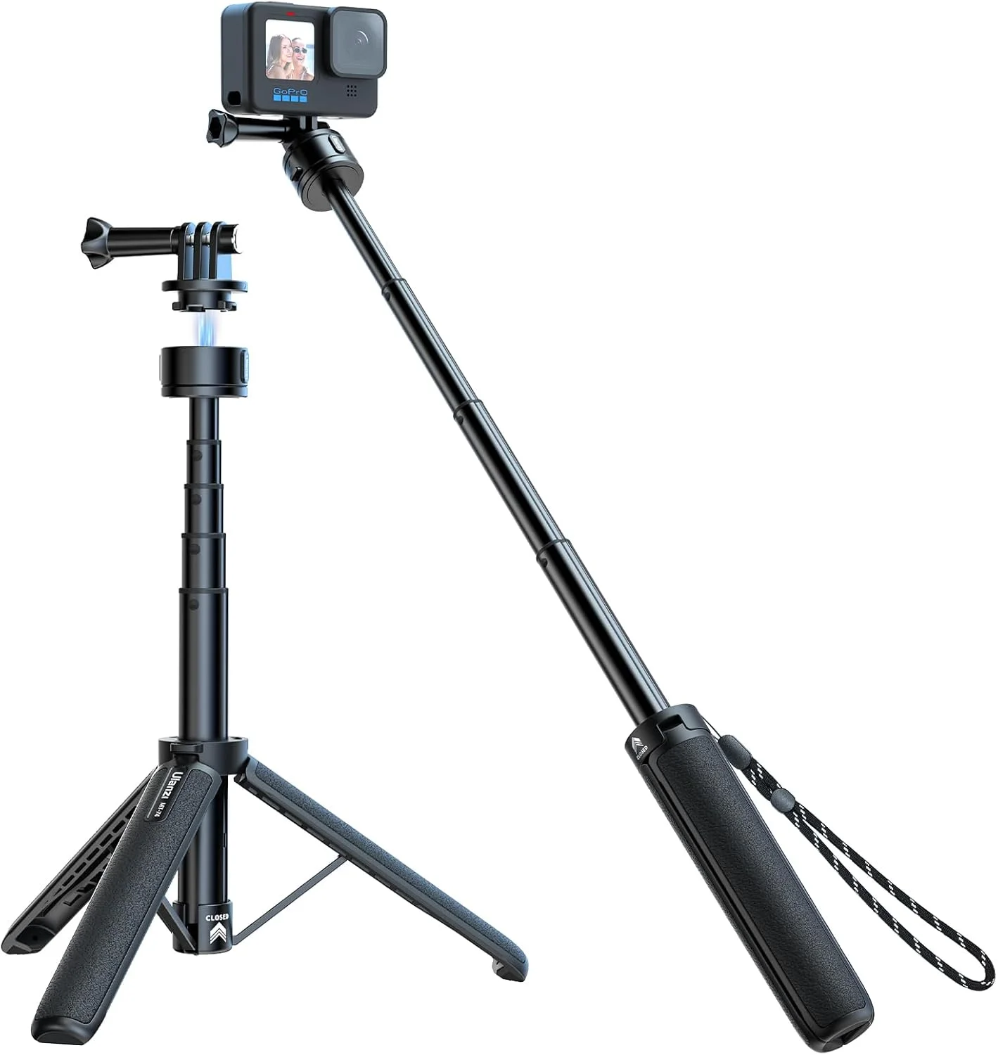 سه پایه سلفی استیک تلسکوپی ULANZI MT-34، سه پایه دوربین اکشن Go Quick II با طول 20.7 اینچ، بند دستی 4 مرحله ای، لوازم جانبی قابل حمل برای دوربین های اکشن Hero 12 11 10 9/Max/DJI OSMO/Insta 360