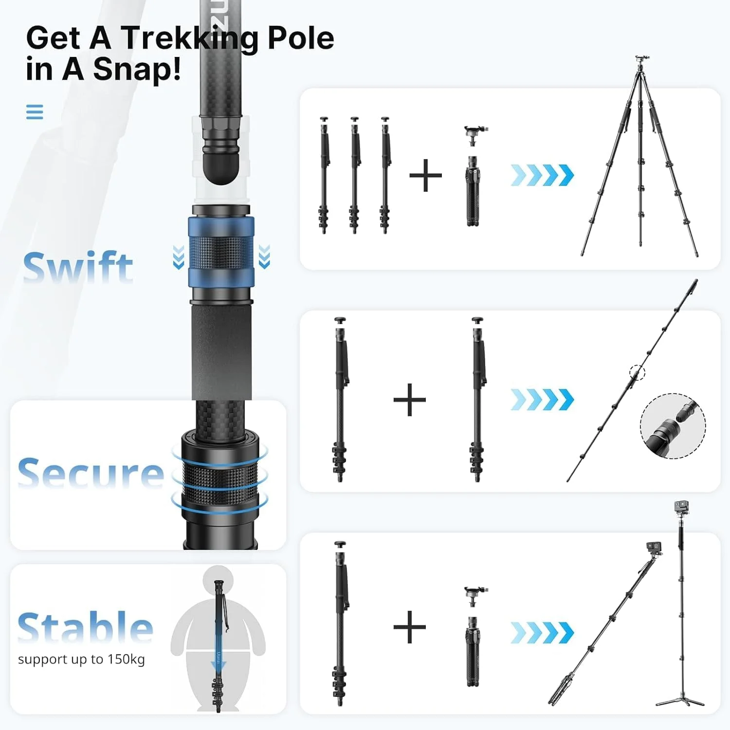 تک پایه دوربین ULANZI TT35 57.48 اینچی فیبر کربنی، سه پایه مسافرتی چند منظوره 5 در 1 برای دوربین DSLR، پایه سه پایه سبک وزن قابل حمل با سر توپی 360 درجه و میله های پیاده روی جداشدنی تک پایه دوربین ULANZI TT35 57.48 اینچی فیبر کربنی، سه پایه مسافرتی چند منظوره 5 در 1 برای دوربین DSLR، پایه سه پایه سبک وزن قابل حمل با سر توپی 360 درجه و میله های پیاده روی جداشدنی