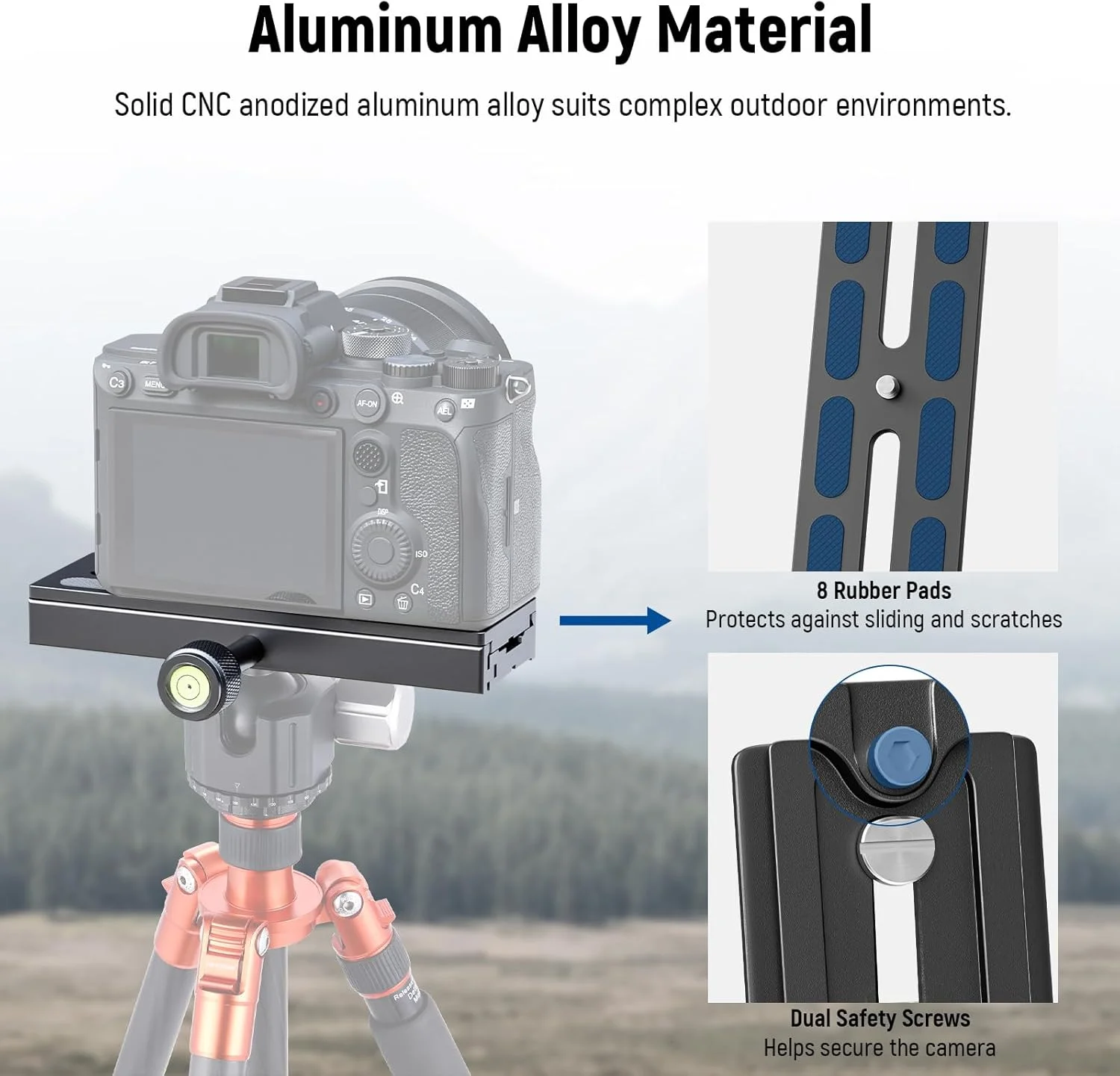 صفحه رهاسازی سریع NEEWER QR 150 میلی‌متری با گیره، پیچ 3/8 اینچ 1/4 اینچ، ترازهای حبابی، آداپتور رزوه ای 3/8 اینچ به 1/4 اینچ، نگهدارنده دوربین سازگار با سر توپی Arca Swiss برای تک پایه سه پایه، QR150