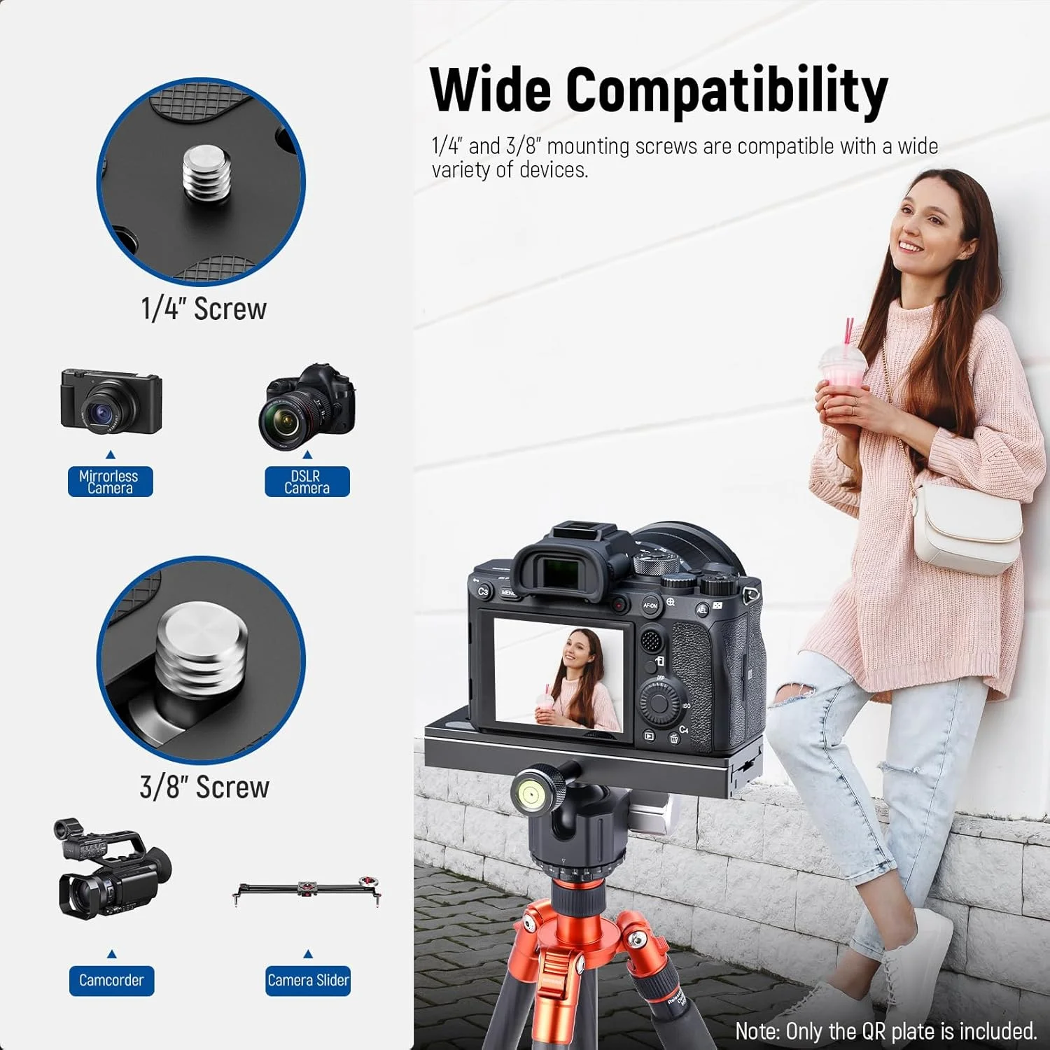 صفحه رهاسازی سریع NEEWER QR 150 میلی‌متری با گیره، پیچ 3/8 اینچ 1/4 اینچ، ترازهای حبابی، آداپتور رزوه ای 3/8 اینچ به 1/4 اینچ، نگهدارنده دوربین سازگار با سر توپی Arca Swiss برای تک پایه سه پایه، QR150