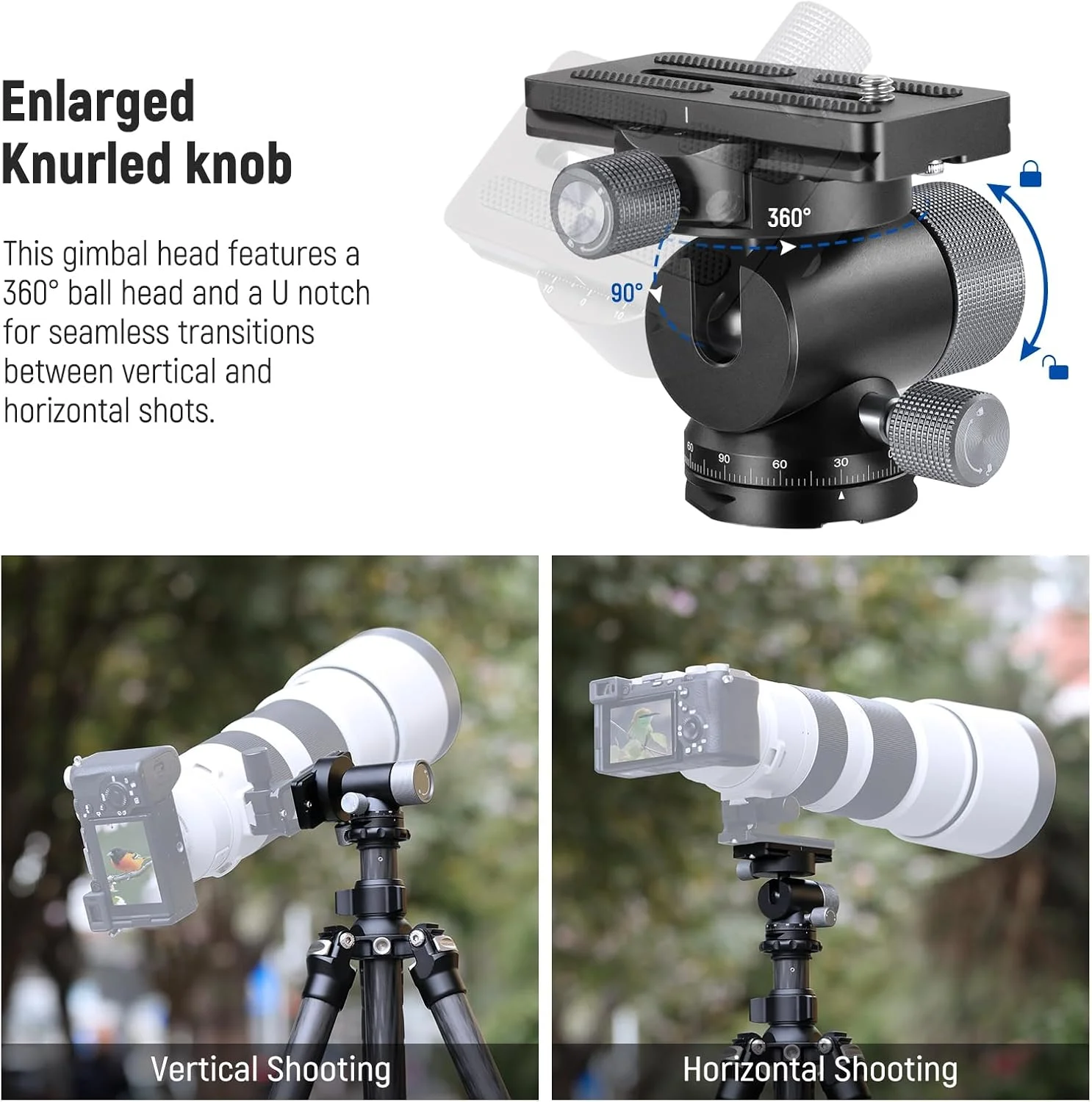 سر سه پایه گیمبال دوربین NEEWER، چرخش 360 درجه، شیب 90 درجه، آلومینیومی، پایه مونوپاد با مشخصات کم، آداپتور نصب هد توپی، گیره و پایه QR از نوع Arca با رهاسازی/قفل سریع، رزوه 3/8 اینچ، حداکثر بار 4 کیلوگرم، GM39 سر سه پایه گیمبال دوربین NEEWER، چرخش 360 درجه، شیب 90 درجه، آلومینیومی، پایه مونوپاد با مشخصات کم، آداپتور نصب هد توپی، گیره و پایه QR از نوع Arca با رهاسازی/قفل سریع، رزوه 3/8 اینچ، حداکثر بار 4 کیلوگرم، GM39