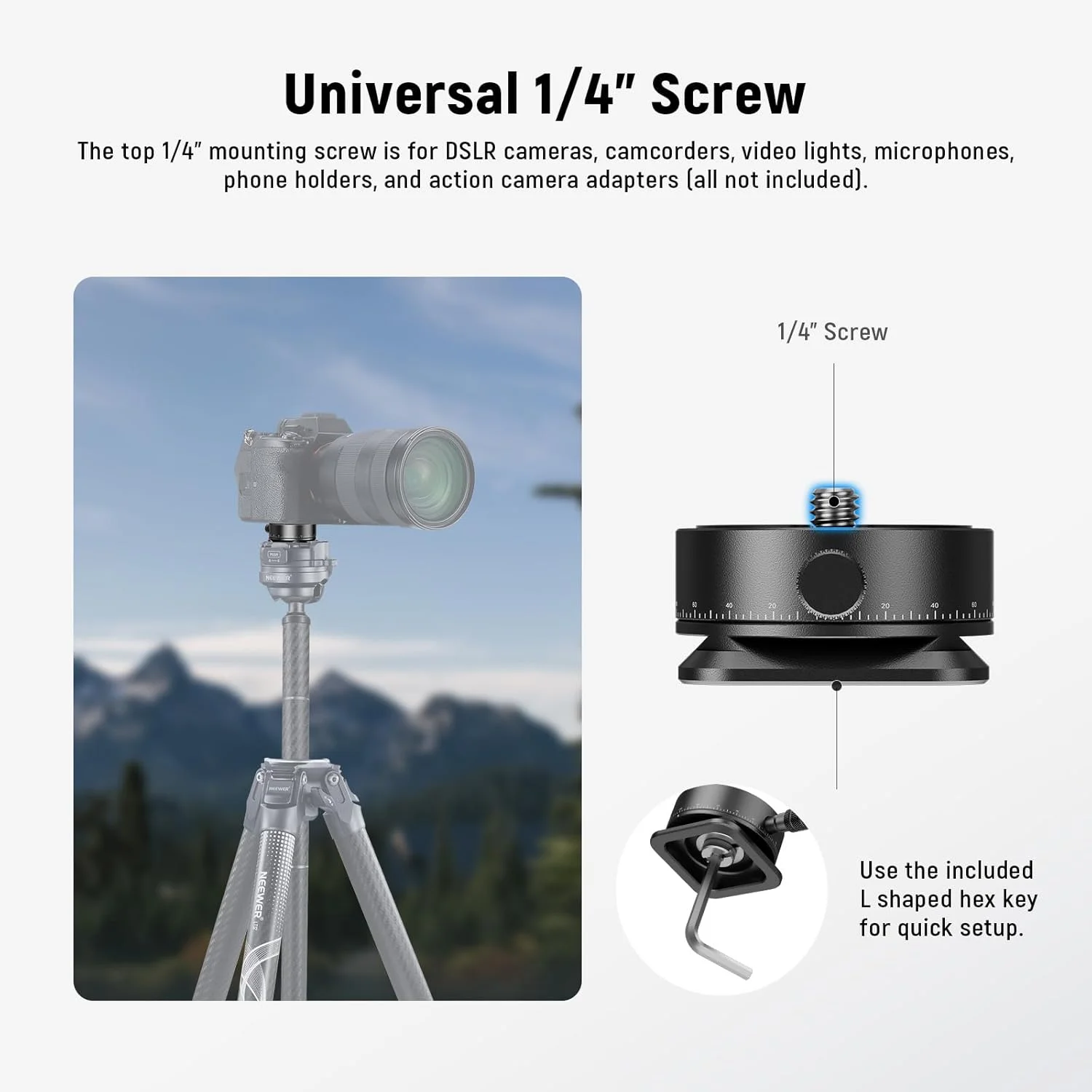 صفحه رهاسازی سریع پانوراما Neewer، آداپتور پایه سه پایه دوربین با سر چرخان 360 درجه مدرج با پایه نوع Arca و پیچ 1/4 اینچی برای دوربین DSLR، دوربین فیلمبرداری، سه پایه، تک پایه، لغزنده، حداکثر بار 5 کیلوگرم، QRP-6 صفحه رهاسازی سریع پانوراما Neewer، آداپتور پایه سه پایه دوربین با سر چرخان 360 درجه مدرج با پایه نوع Arca و پیچ 1/4 اینچی برای دوربین DSLR، دوربین فیلمبرداری، سه پایه، تک پایه، لغزنده، حداکثر بار 5 کیلوگرم، QRP-6