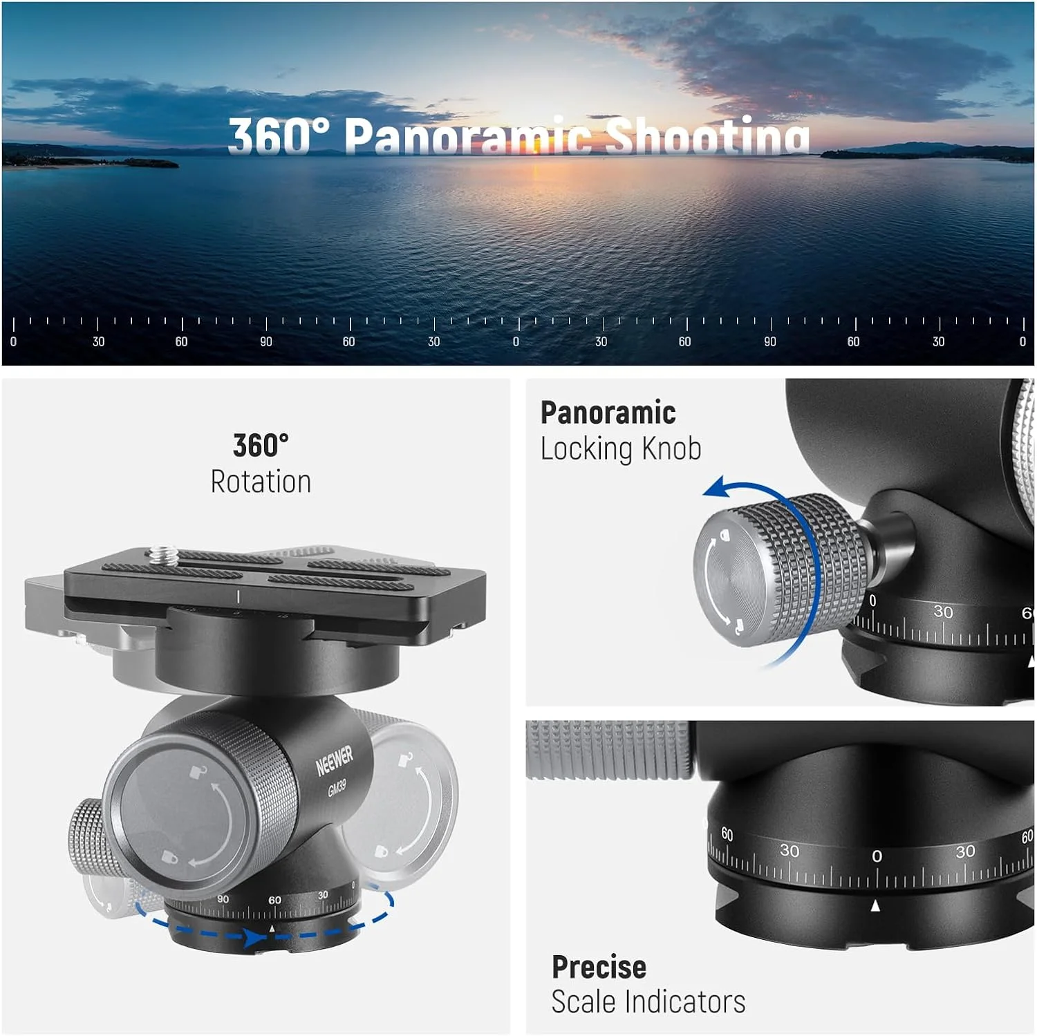 سر سه پایه گیمبال دوربین NEEWER، چرخش 360 درجه، شیب 90 درجه، آلومینیومی، پایه مونوپاد با مشخصات کم، آداپتور نصب هد توپی، گیره و پایه QR از نوع Arca با رهاسازی/قفل سریع، رزوه 3/8 اینچ، حداکثر بار 4 کیلوگرم، GM39 سر سه پایه گیمبال دوربین NEEWER، چرخش 360 درجه، شیب 90 درجه، آلومینیومی، پایه مونوپاد با مشخصات کم، آداپتور نصب هد توپی، گیره و پایه QR از نوع Arca با رهاسازی/قفل سریع، رزوه 3/8 اینچ، حداکثر بار 4 کیلوگرم، GM39