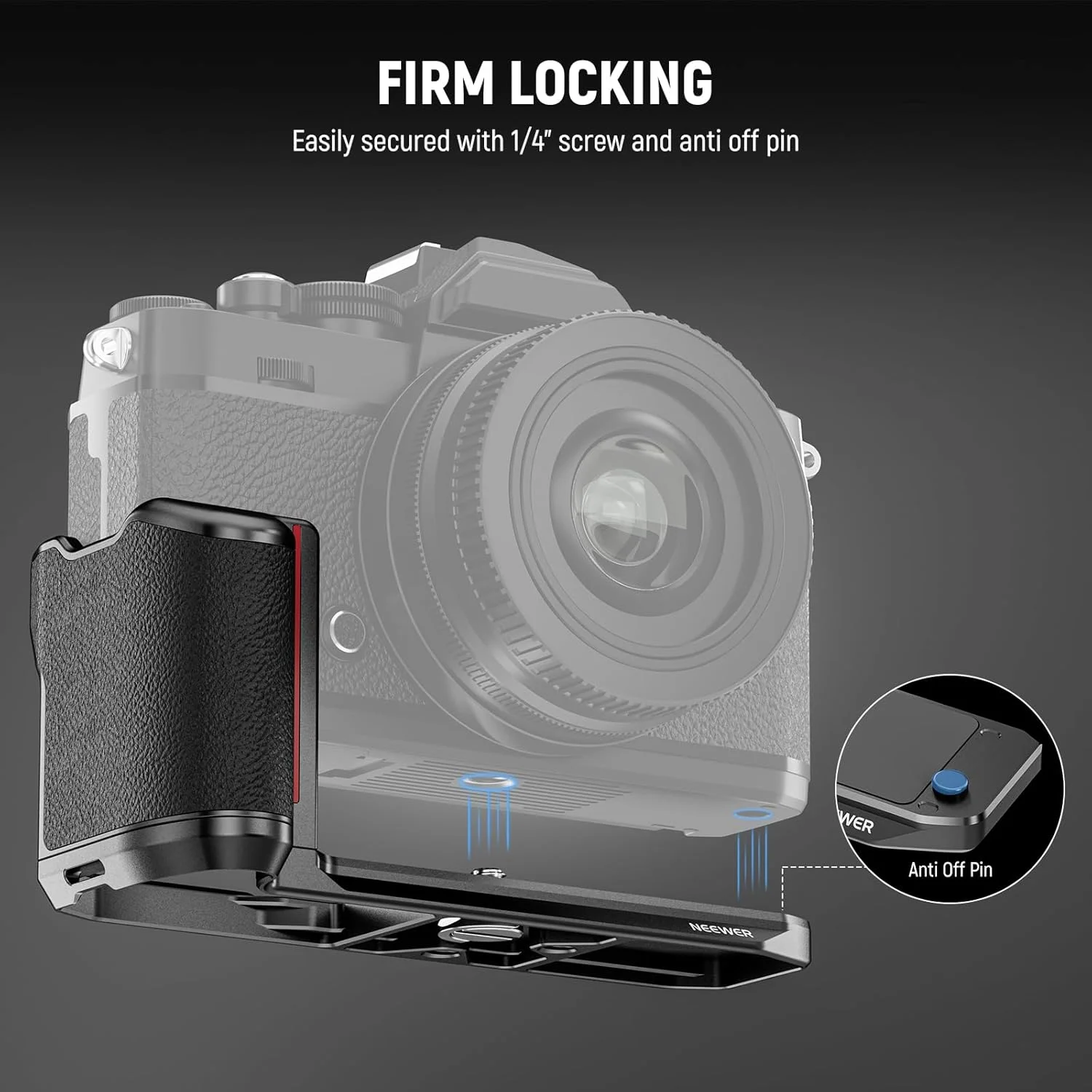 نگهدارنده L شکل NEEWER Zfc سازگار با Nikon Z fc، پایه نصب دوربین نازک و خوش فرم یکپارچه با دسته و گریپ انگشتی برای سه پایه های Arca Type، مدل CA089