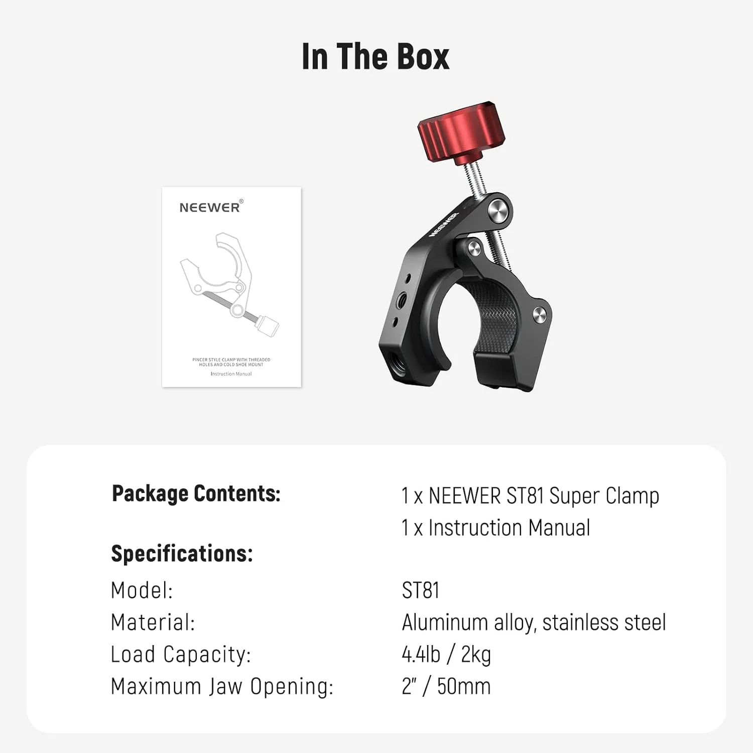 گیره سوپر NEEWER با کفشک سرد و سوراخ های رزوه ای 1/4 اینچ و 3/8 اینچ، حداکثر بار 4 کیلوگرم، نگهدارنده سه پایه دوربین خرچنگی شکل برای اکثر لوازم جانبی عکس، سازگار با بازوی جادویی SmallRig، قرمز ST81 گیره سوپر NEEWER با کفشک سرد و سوراخ های رزوه ای 1/4 اینچ و 3/8 اینچ، حداکثر بار 4 کیلوگرم، نگهدارنده سه پایه دوربین خرچنگی شکل برای اکثر لوازم جانبی عکس، سازگار با بازوی جادویی SmallRig، قرمز ST81