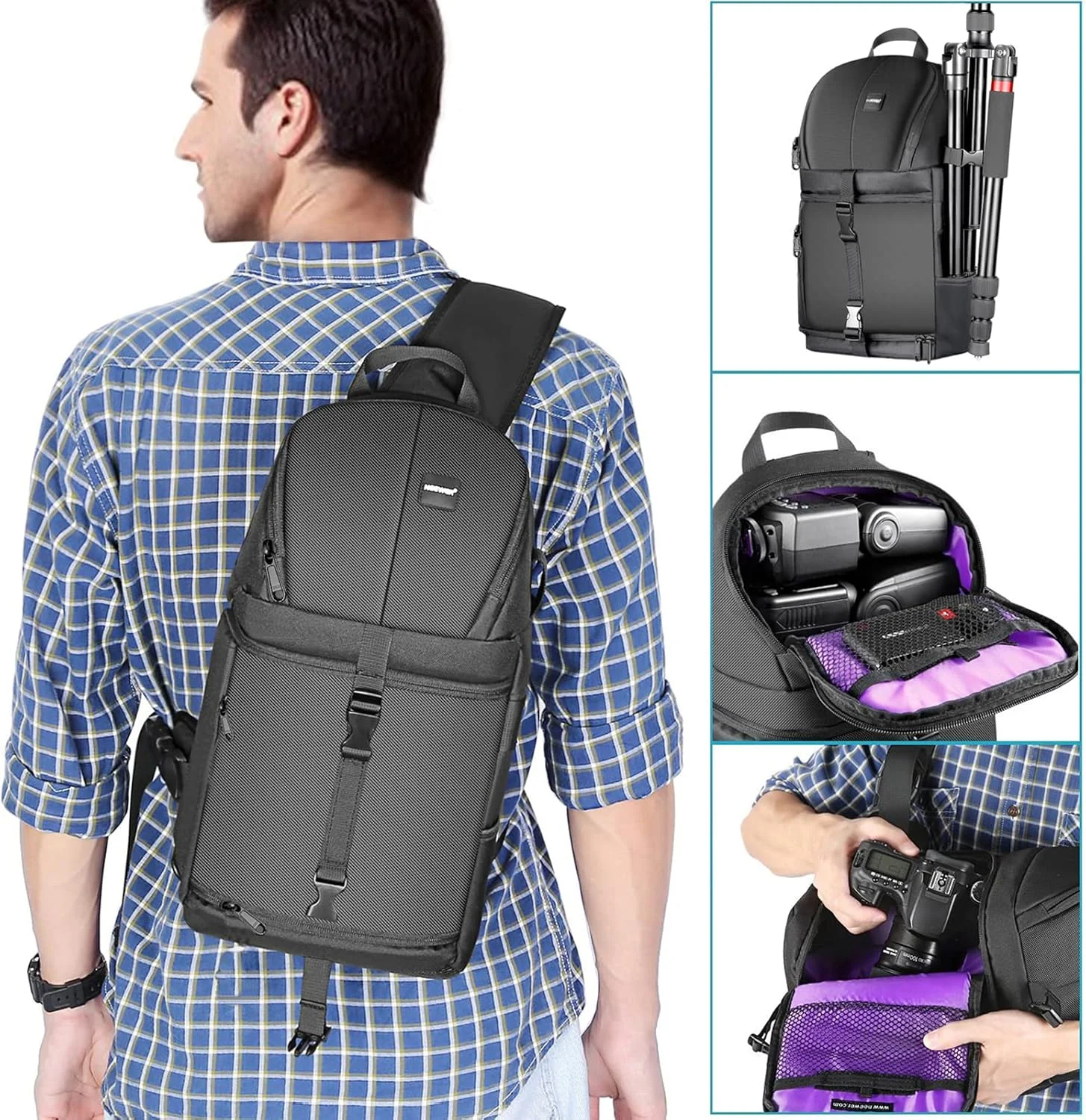 کیف کوله پشتی اسلینگ دوربین حرفه ای Neewer برای Nikon Canon Sony و سایر دوربین های DSLR و لنز، سه پایه، سایر لوازم جانبی، کیف ضد آب و ضد پارگی با پارتیشن های پد دار کیف کوله پشتی اسلینگ دوربین حرفه ای Neewer برای Nikon Canon Sony و سایر دوربین های DSLR و لنز، سه پایه، سایر لوازم جانبی، کیف ضد آب و ضد پارگی با پارتیشن های پد دار