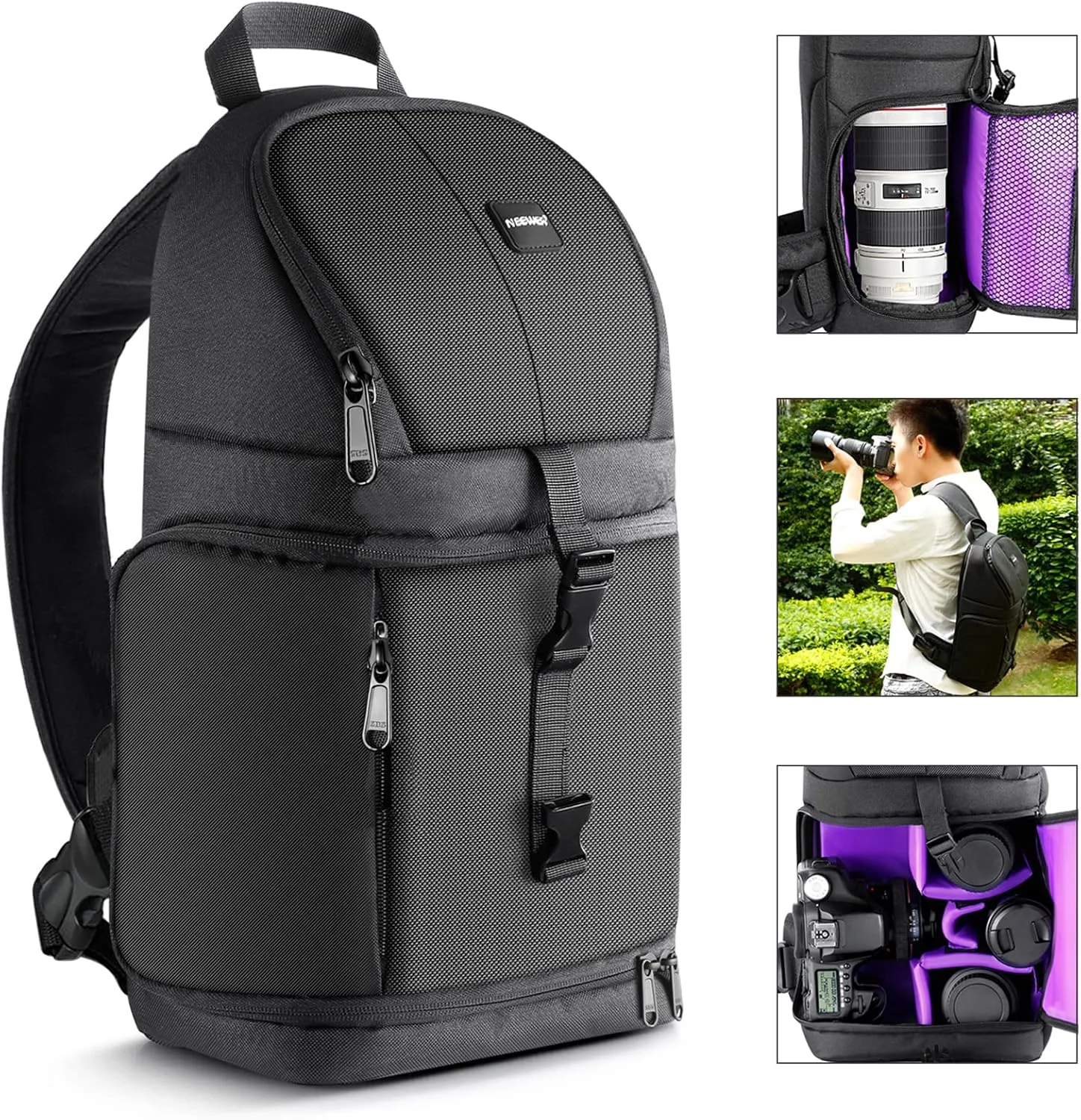 کیف کوله پشتی اسلینگ دوربین حرفه ای Neewer برای Nikon Canon Sony و سایر دوربین های DSLR و لنز، سه پایه، سایر لوازم جانبی، کیف ضد آب و ضد پارگی با پارتیشن های پد دار کیف کوله پشتی اسلینگ دوربین حرفه ای Neewer برای Nikon Canon Sony و سایر دوربین های DSLR و لنز، سه پایه، سایر لوازم جانبی، کیف ضد آب و ضد پارگی با پارتیشن های پد دار