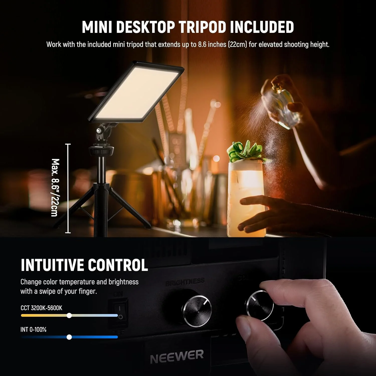 پنل نور LED ویدئویی 9 اینچی NEEWER، نور نرم دوربین DSLR با قابلیت تنظیم نور به همراه سه پایه کوچک، باتری 4000mAh، پورت های USB Type C، 3200K~5600K CRI95+ 600Lux برای عکاسی، ضبط ویدئو و پخش زنده، مدل NL-116AI پنل نور LED ویدئویی 9 اینچی NEEWER، نور نرم دوربین DSLR با قابلیت تنظیم نور به همراه سه پایه کوچک، باتری 4000mAh، پورت های USB Type C، 3200K~5600K CRI95+ 600Lux برای عکاسی، ضبط ویدئو و پخش زنده، مدل NL-116AI