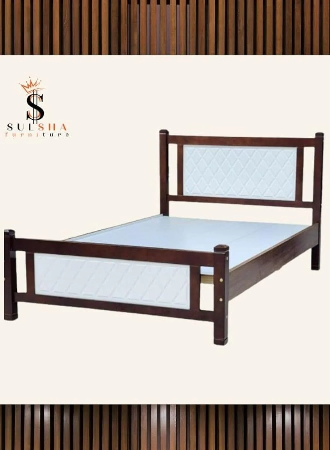 تخت خواب دو نفره چوبی سنگین و مدرن سولشا، سایز 120X190 سانتی متر