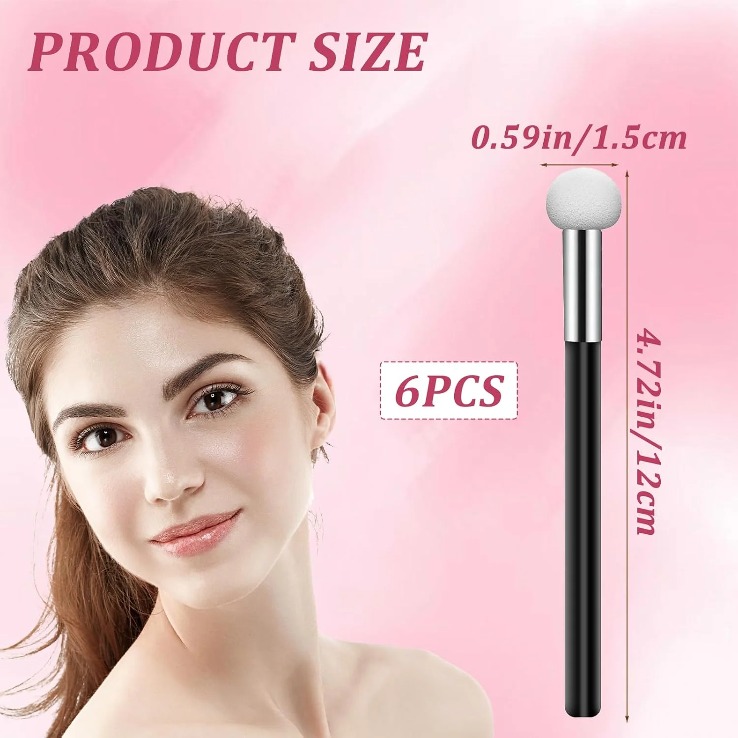 ست 6 عددی براش قارچی کرم پودر، پودر، سایه چشم و کانسیلر با دسته، پد آرایشی اسفنجی، براش سایه چشم پنبه ای برای خانم ها (طول 12 سانتی متر، مشکی)