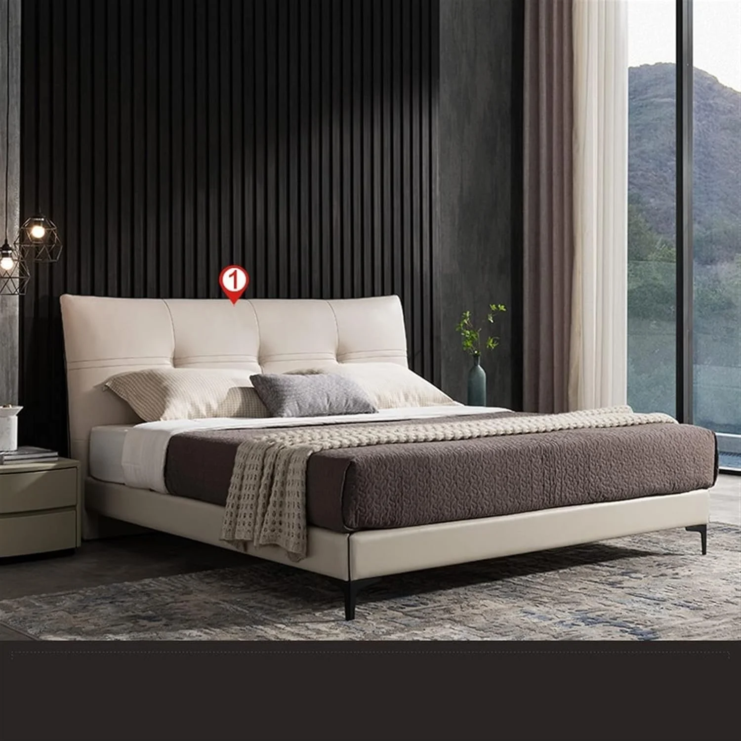 تخت خواب چرمی YHUAEE، تخت خواب اصلی، تخت خواب مدرن مینیمالیستی، تخت خواب دو نفره
