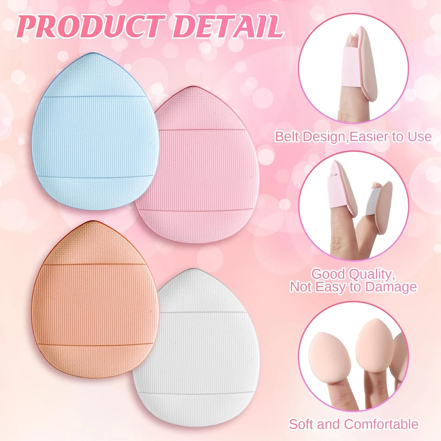 پد انگشتی پودر آرایشی مینی اسفنجی، پد نرم مخلوط کن آرایشی برای کرم پودر، پودر صورت، کانسیلر، کرم ترمیم کننده (صورتی، بژ، آبی، سفید) - 72 عدد