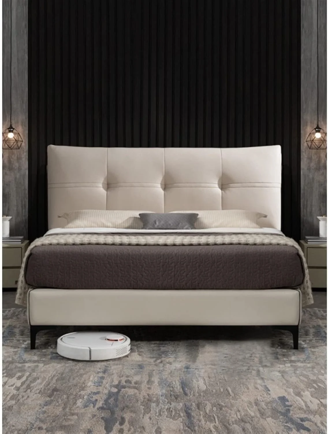 تخت خواب چرمی YHUAEE، تخت خواب اصلی، تخت خواب مدرن مینیمالیستی، تخت خواب دو نفره