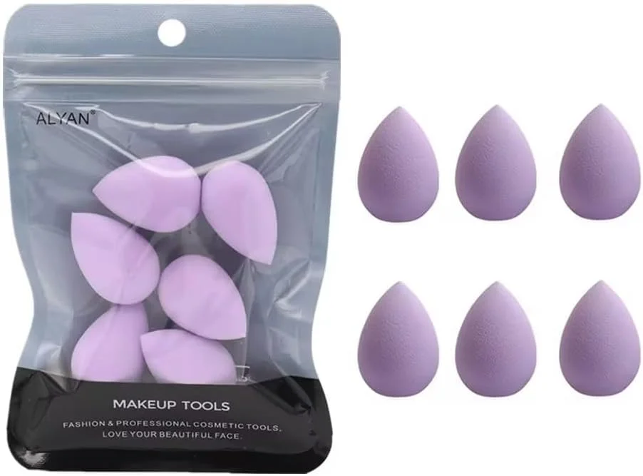 6 Pcs Purple Mini Makeup Sponge Small Beauty Sponge Blender Set for Foundation, Powder, Concealer Highlight,and Eye Shadow