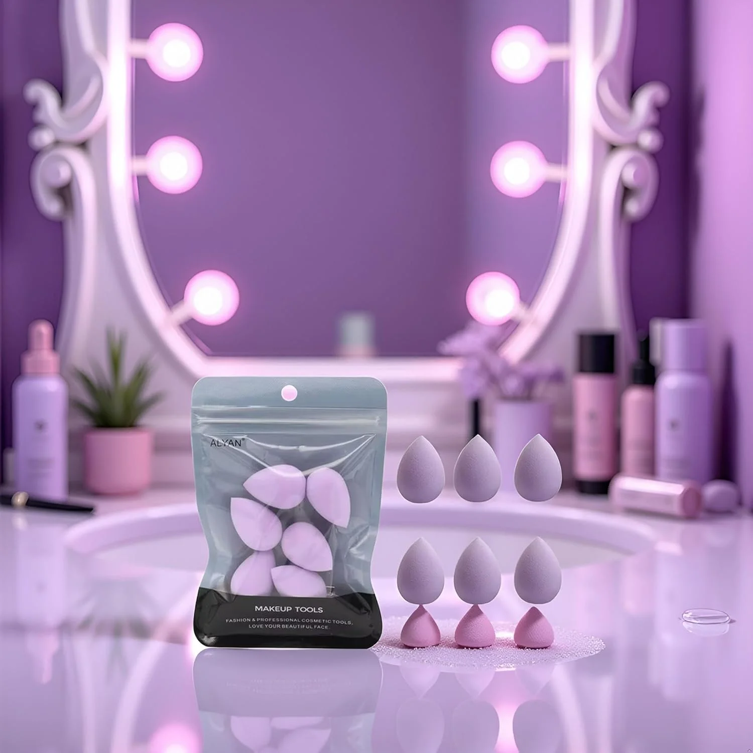 6 Pcs Purple Mini Makeup Sponge Small Beauty Sponge Blender Set for Foundation, Powder, Concealer Highlight,and Eye Shadow 6 Pcs Purple Mini Makeup Sponge Small Beauty Sponge Blender Set for Foundation, Powder, Concealer Highlight,and Eye Shadow