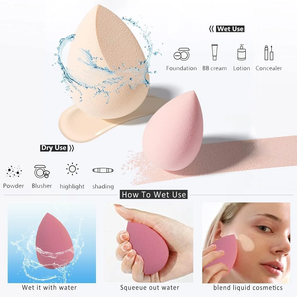 ست 4 عددی اسفنج آرایشی، مناسب برای کرم پودر، رژگونه، کانسیلر، سایه چشم، پودر صورت و کرم آرایشی ست 4 عددی اسفنج آرایشی، مناسب برای کرم پودر، رژگونه، کانسیلر، سایه چشم، پودر صورت و کرم آرایشی