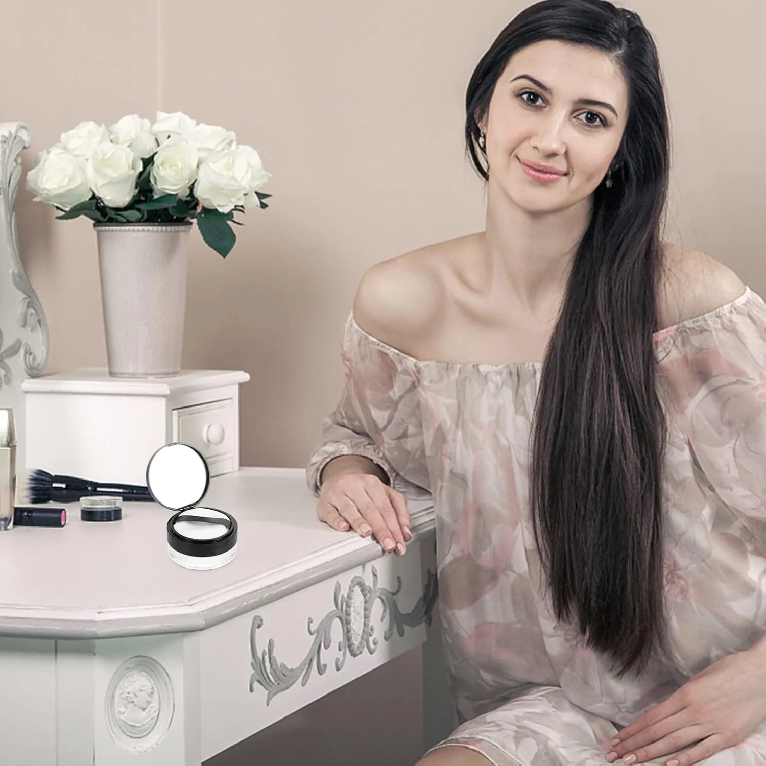 ظرف فشرده پودر شل قابل حمل با آینه، جعبه پودر آرایشی DIY، ظرف نگهداری لوازم آرایشی برای مسافرت منزل، ظرف آرایش مشکی 2 عدد