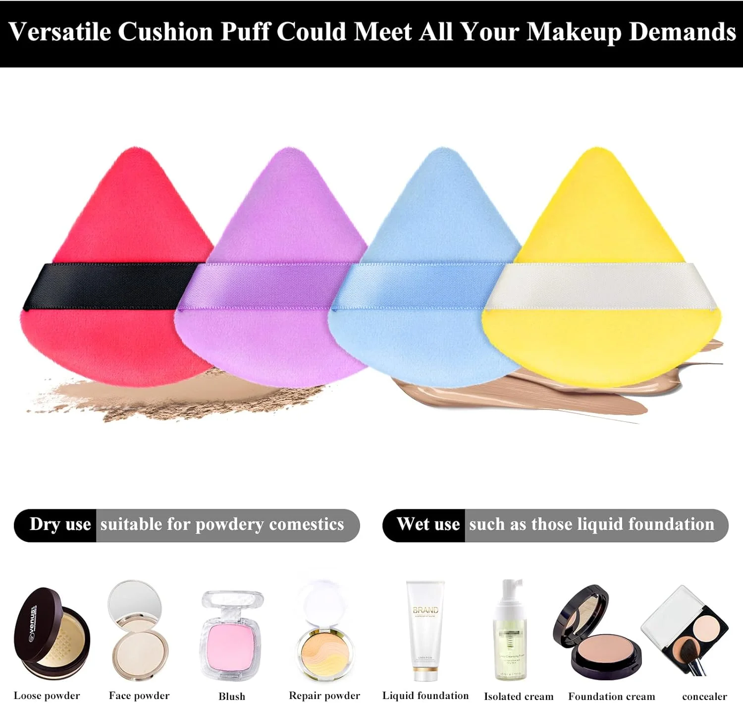 پدهای آرایشی مثلثی Maitys، 12 عددی، مناسب پودر صورت، ابزار آرایشی نرم و قابل شستشو، اسفنج چندبار مصرف برای کرم پودر، مناسب آرایش خشک و مرطوب (صورتی، بنفش، آبی، زرد، کوچک)