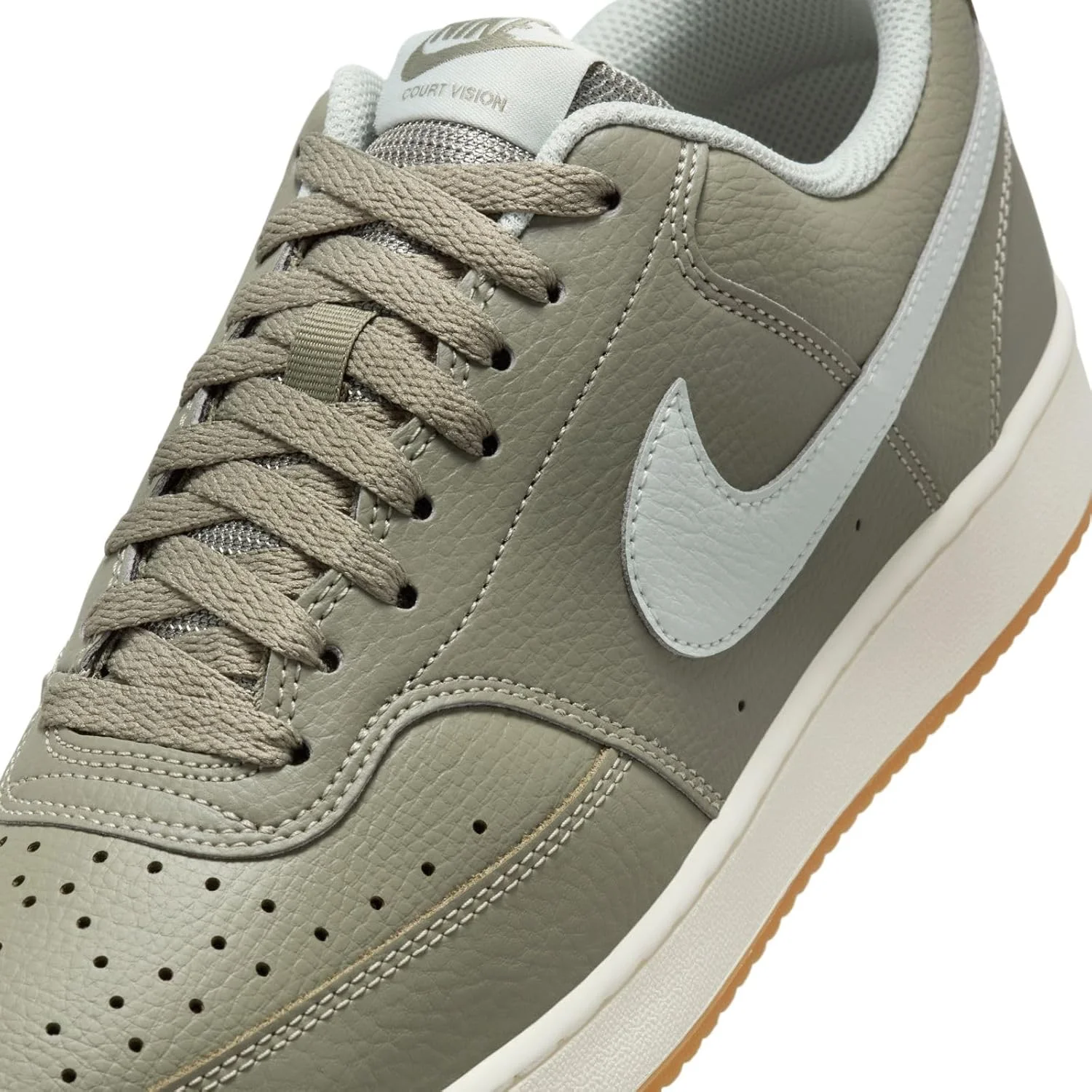 کفش مردانه بند دار نایک NIKE COURT VISION LO، ارتشی روشن/نقره ای روشن-دریایی-صمغ قهوه ای روشن، سایز 44.5