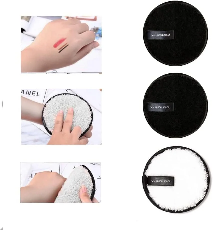 دستمال پاک کننده آرایش Wownect، حوله پاک کننده صورت نرم میکروفیبر قابل استفاده مجدد، پارچه قابل شستشو در ماشین لباسشویی مناسب برای انواع پوست (پدهای اسفنجی - بسته 3 عددی)