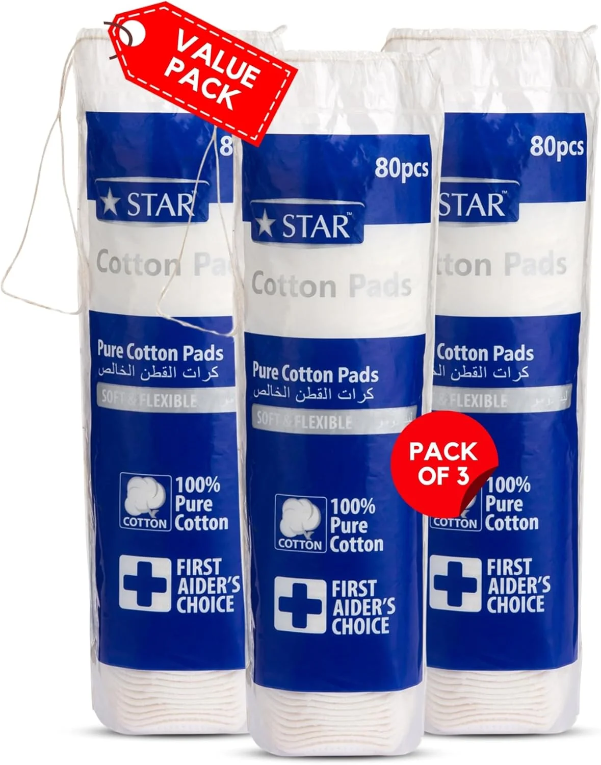 پدهای آرایشی پنبه خالص SZ STAR 240 عددی (3 بسته 80 عددی)، مناسب برای انواع پوست