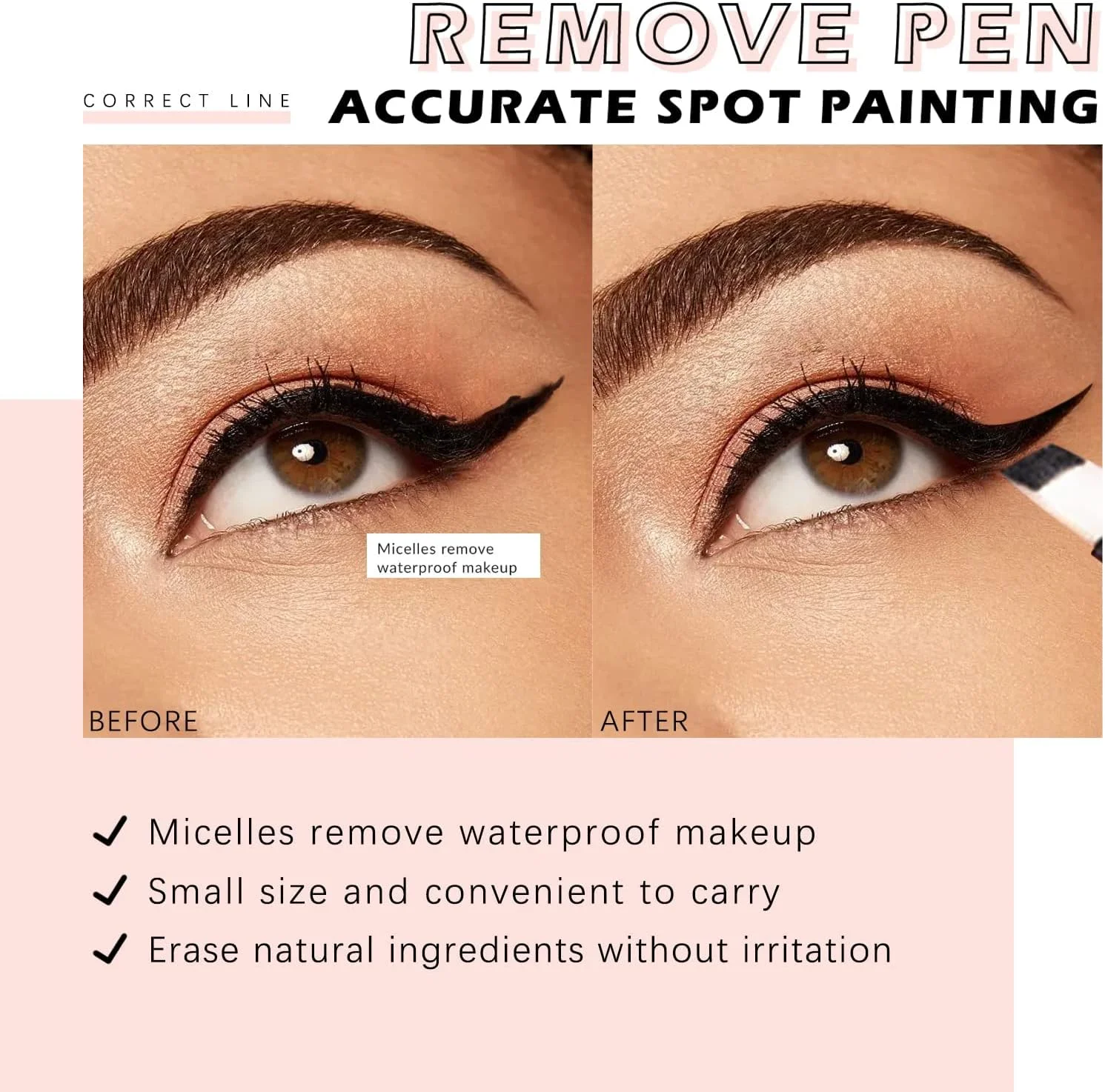 قلم پاک کننده آرایش TERRIFI، 2 عددی، رفع سریع و آسان اشتباهات آرایشی، قلم اصلاح کننده آرایش چشم، لب و صورت - شامل 3 سری جایگزین برای پاک کردن دقیق آرایش.