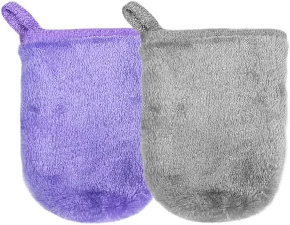 دستکش نرم پاک کننده صورت SWIUKPHE، دستکش پاک کننده آرایش قابل استفاده مجدد، پدهای پاک کننده عمیق صورت از جنس میکروفیبر نرم، دستکش شستشوی بدن از جنس فلانل، پارچه اسپا حمام، پارچه صورت میکروفیبر ضد حساسیت 2 عددی