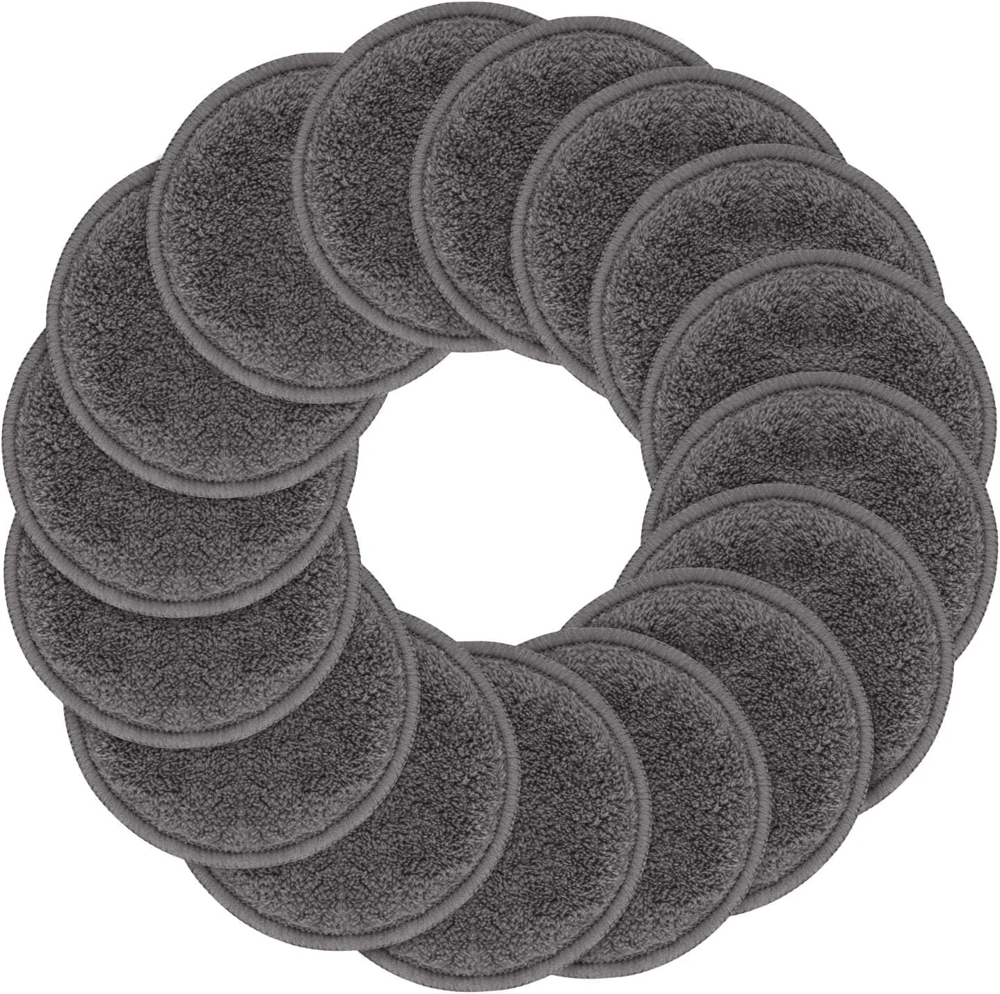 پدهای پاک کننده آرایش صورت، چشم و لب سانلند، بسته 16 عددی، دستکش های پاک کننده صورت میکروفایبر قابل شستشو با کیسه لباسشویی و پدهای تونر گرد مسافرتی (گرد 8 سانتی متر، خاکستری تیره)