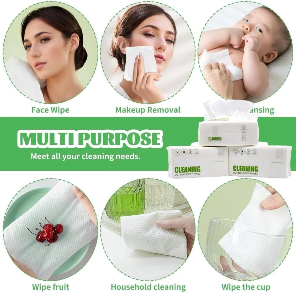 دستمال صورت یکبار مصرف SKY-TOUCH، 60 عدد، دستمال پنبه ای پاک کننده آرایش، دستمال صورت نرم و جاذب فوق العاده مرطوب و خشک برای مراقبت از پوست و نیازهای تمیزکاری چند منظوره، اندازه - 20x20 سانتی متر