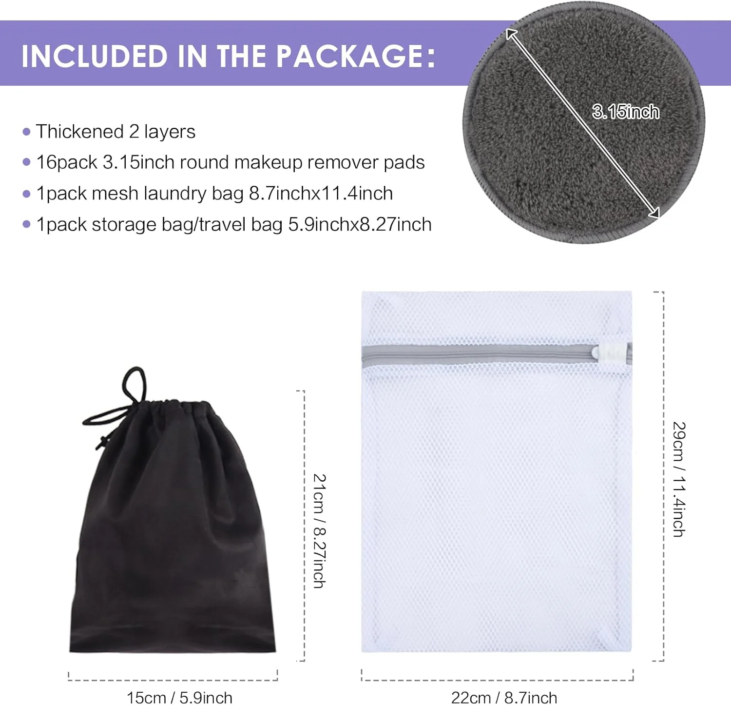 پدهای پاک کننده آرایش صورت، چشم و لب سانلند، بسته 16 عددی، دستکش های پاک کننده صورت میکروفایبر قابل شستشو با کیسه لباسشویی و پدهای تونر گرد مسافرتی (گرد 8 سانتی متر، خاکستری تیره) پدهای پاک کننده آرایش صورت، چشم و لب سانلند، بسته 16 عددی، دستکش های پاک کننده صورت میکروفایبر قابل شستشو با کیسه لباسشویی و پدهای تونر گرد مسافرتی (گرد 8 سانتی متر، خاکستری تیره)