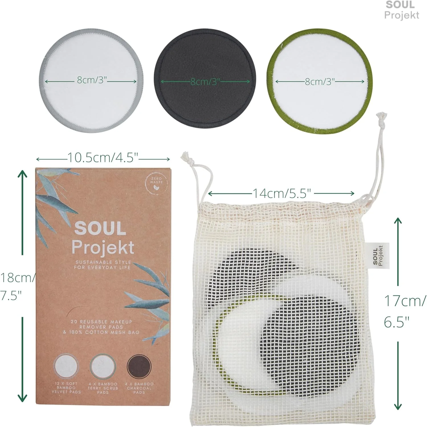 پدهای پنبه ای قابل استفاده مجدد Soul Projekt، بسته 20 عددی، پدهای پاک کننده آرایش قابل شستشو با کیسه توری لباسشویی، پدهای پنبه ای بدون ضایعات، پدهای پنبه ای بامبو 100% ارگانیک قابل استفاده مجدد پدهای پنبه ای قابل استفاده مجدد Soul Projekt، بسته 20 عددی، پدهای پاک کننده آرایش قابل شستشو با کیسه توری لباسشویی، پدهای پنبه ای بدون ضایعات، پدهای پنبه ای بامبو 100% ارگانیک قابل استفاده مجدد