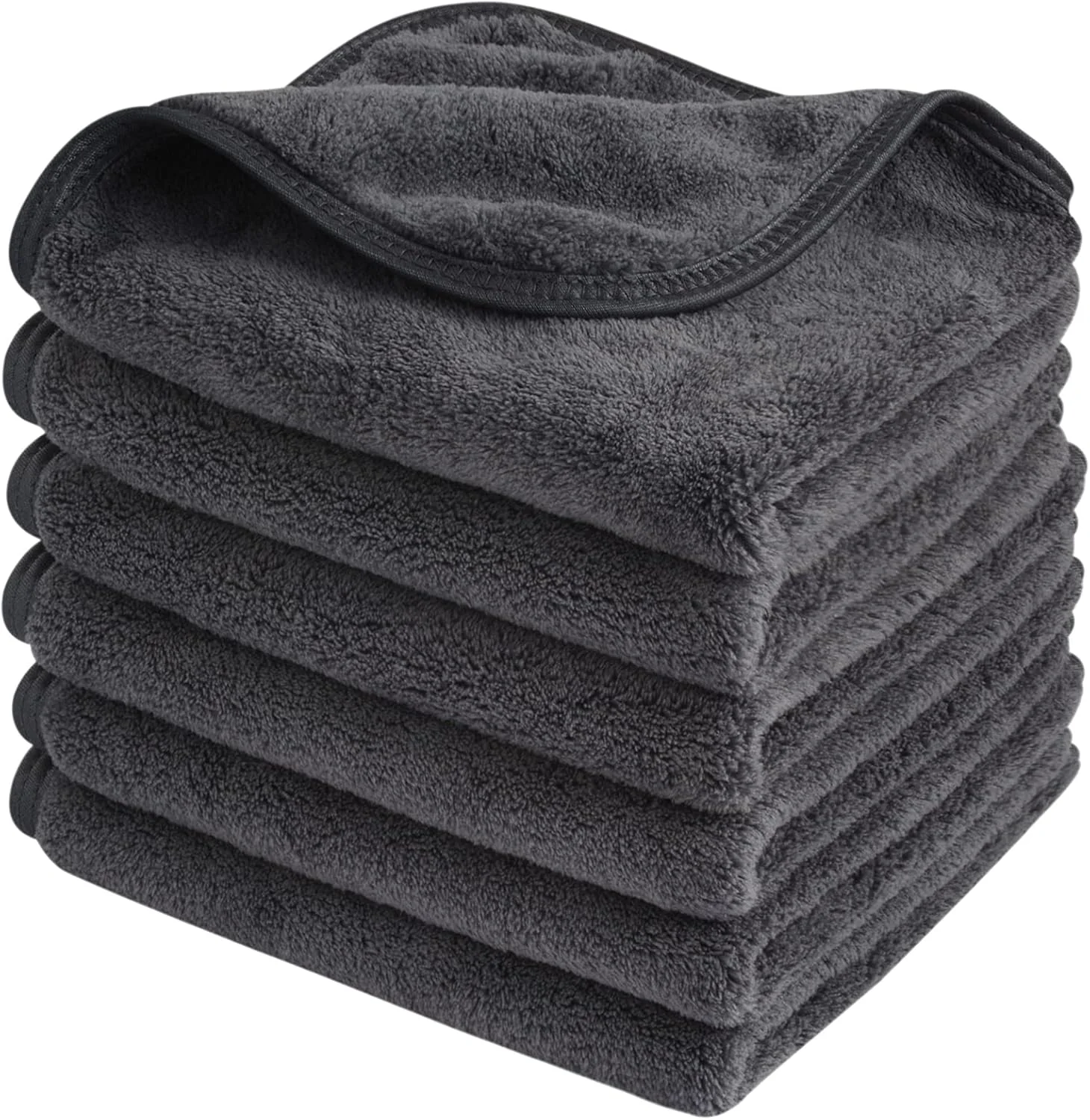 دستمال‌های صورت میکروفایبر SINLAND، دستمال‌های پاک کننده آرایش قابل استفاده مجدد، فوق العاده نرم و جاذب، حوله‌های انگشتی صورت برای پوست‌های حساس بانوان، 30x30 سانتی متر، بسته 6 عددی، خاکستری