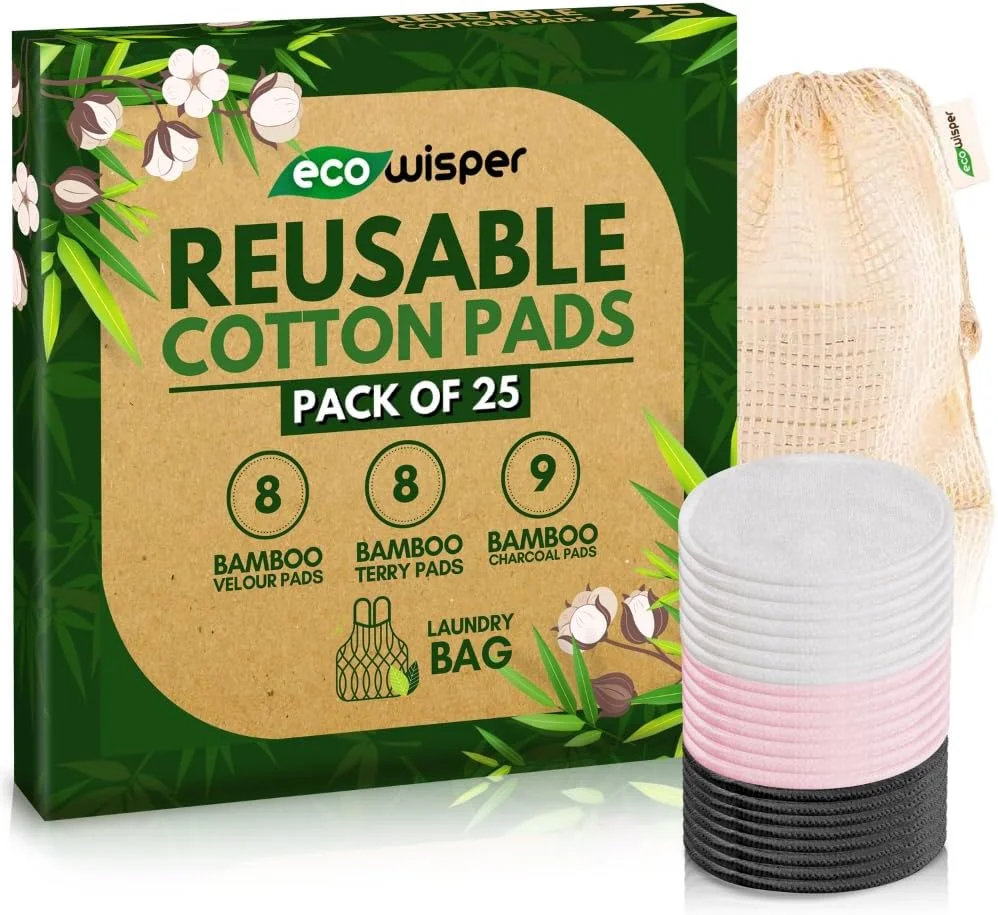 پدهای پاک کننده آرایش قابل استفاده مجدد 25 عددی دستمال مرطوب بامبو - پدهای پنبه ای قابل استفاده مجدد با کیسه لباسشویی قابل شستشو - پدهای پشمی پنبه ای بدون ضایعات - هدایای سازگار با محیط زیست - دستمال مرطوب آرایشی نرم و ملایم برای انواع پوست