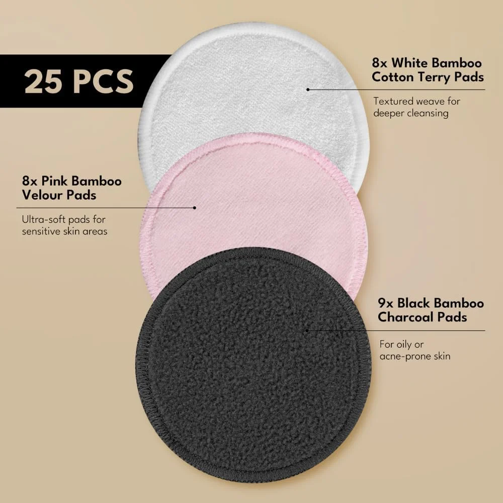 پدهای پاک کننده آرایش قابل استفاده مجدد 25 عددی دستمال مرطوب بامبو - پدهای پنبه ای قابل استفاده مجدد با کیسه لباسشویی قابل شستشو - پدهای پشمی پنبه ای بدون ضایعات - هدایای سازگار با محیط زیست - دستمال مرطوب آرایشی نرم و ملایم برای انواع پوست پدهای پاک کننده آرایش قابل استفاده مجدد 25 عددی دستمال مرطوب بامبو - پدهای پنبه ای قابل استفاده مجدد با کیسه لباسشویی قابل شستشو - پدهای پشمی پنبه ای بدون ضایعات - هدایای سازگار با محیط زیست - دستمال مرطوب آرایشی نرم و ملایم برای انواع پوست