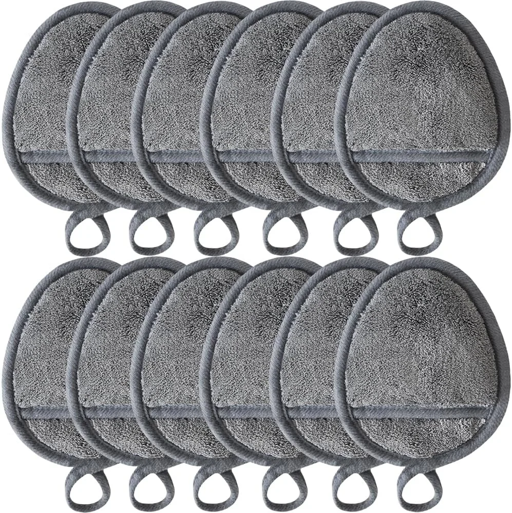 پدهای پاک کننده آرایش چندبار مصرف، پارچه های نرم پاک کننده آرایش، پدهای شستشوی آرایش صورت قابل شستشو برای صورت، لب، چشم خاکستری 12 عددی