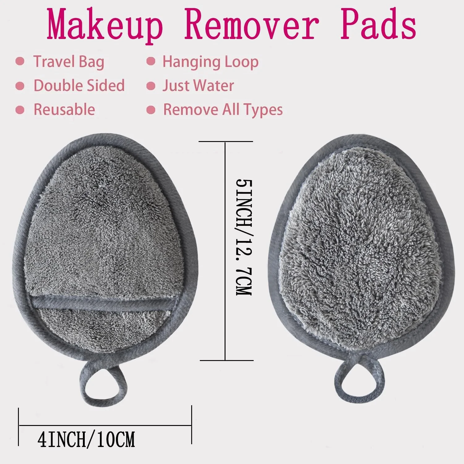 پدهای پاک کننده آرایش چندبار مصرف، پارچه های نرم پاک کننده آرایش، پدهای شستشوی آرایش صورت قابل شستشو برای صورت، لب، چشم خاکستری 12 عددی
