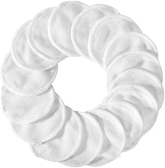 پدهای پاک کننده آرایش قابل استفاده مجدد، قابل حمل، دو طرفه، 3 لایه، پد پاک کننده آرایش مخملی بامبو، پارچه های شستشوی صورت قابل شستشو با دستکش، 1 ست سفید