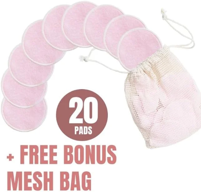 پدهای پاک کننده آرایش قابل استفاده مجدد Refreshko بسته 20 عددی با کیسه لباسشویی قابل شستشو و جعبه گرد برای نگهداری | پدهای پنبه ای بامبو طبیعی و ارگانیک برای انواع پوست - پدهای پنبه ای قابل استفاده مجدد سازگار با محیط زیست