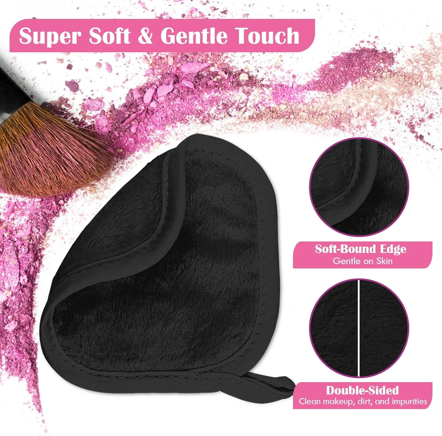 دستمال پاک کننده آرایش اورایتی بسته 12 عددی، دستمال پاک کننده صورت، پدهای پاک کننده آرایش قابل استفاده مجدد که فورا آلودگی را فقط با آب پاک می کنند، 5 x 5 اینچ (مشکی)